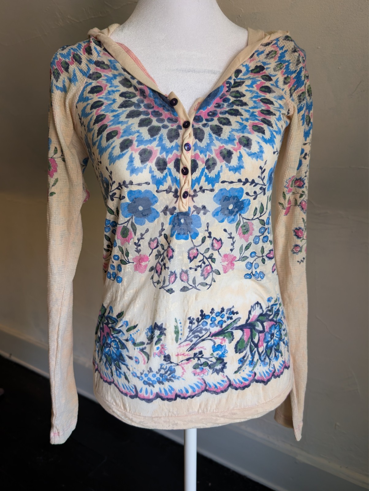 RARE free people winter garden hooded burnout henley ASO alex russo wowp (XS)