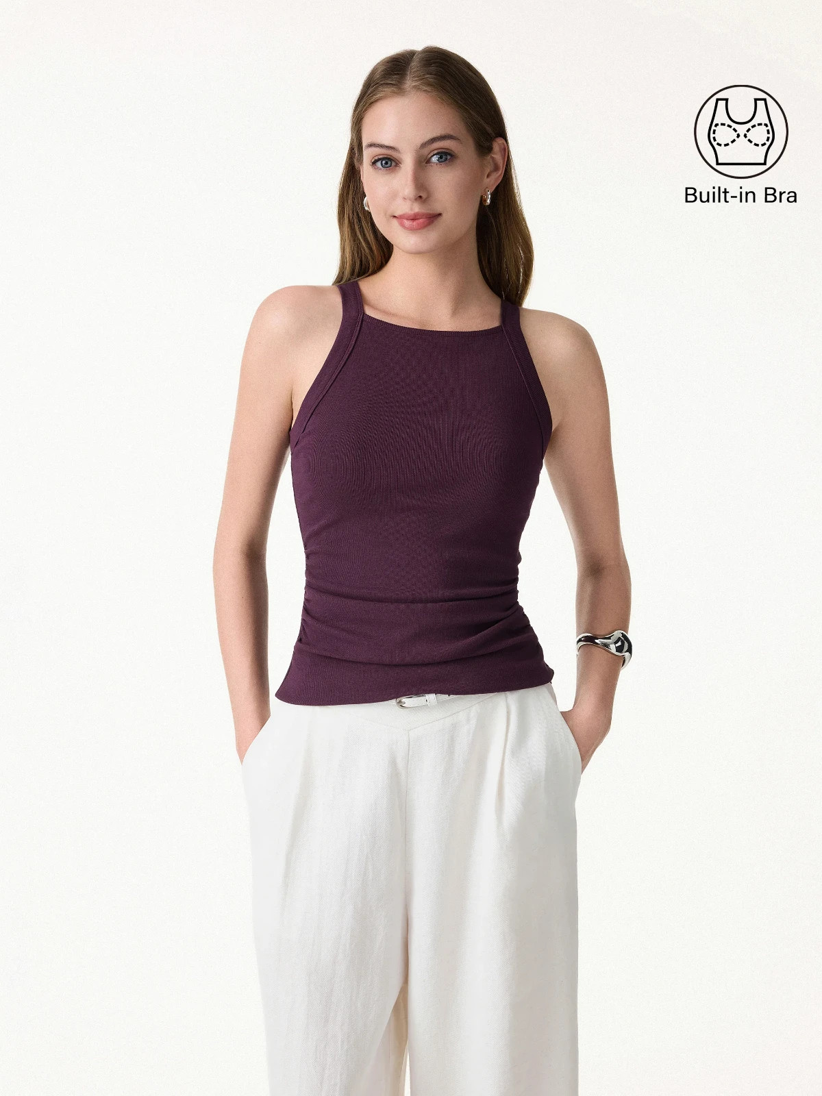 OGL Plantive Chic Square Neck Ruched Rib Bra Tank – Black
