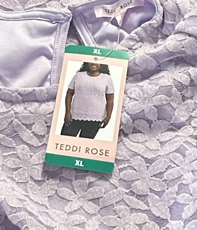 Teddi Rose Floral Lace Overlay Short Sleeve Top, Women’s, Size XL, Color Purple