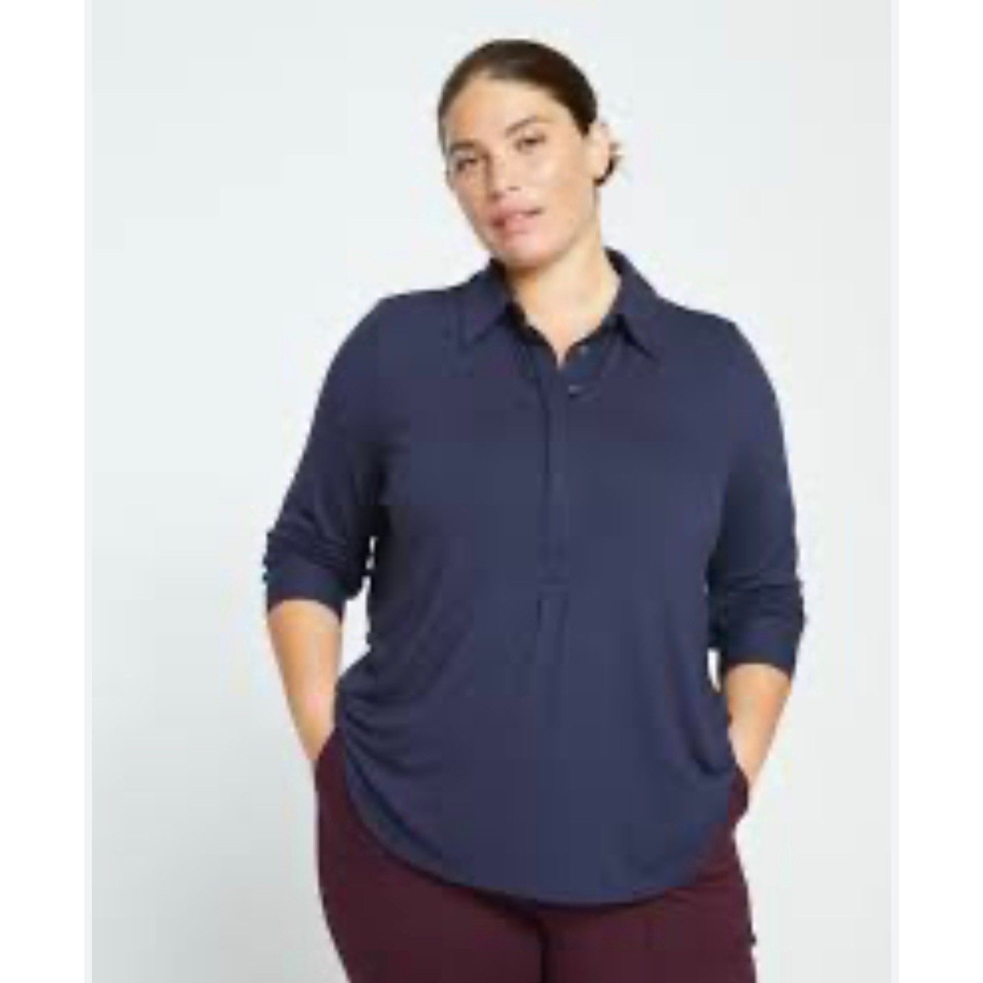 Universal Standard Purple Jersey Polo Top Long Sleeve Button Placket Size M