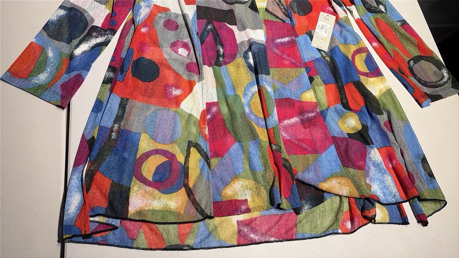 New Ali Miles Top Medium Geometric Artsy Sweater Printed Onion Knit Jacket Poly