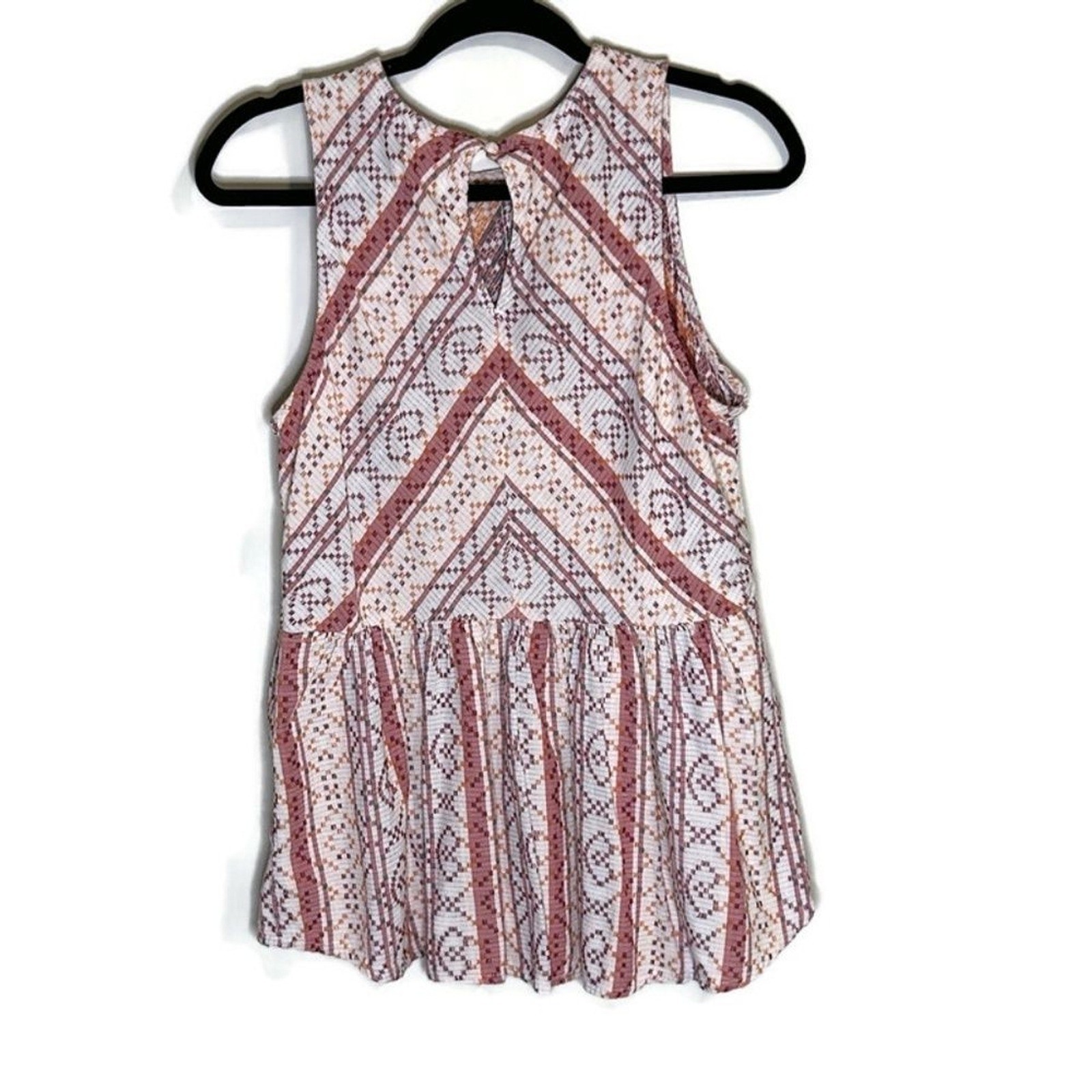 True Craft Juniors Red Geometric Chevron Print Sleeveless Peplum Top XL Cotton