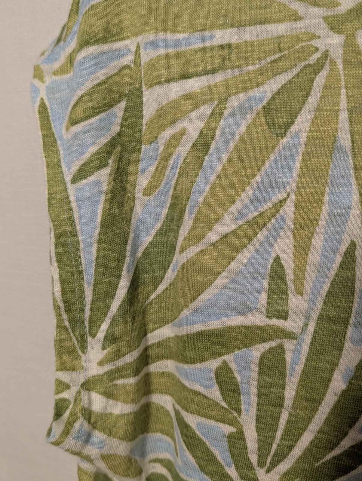 Sigrid Olsen W Top Linen XL Blue Green Print Tropical Beach Cruise Vacation