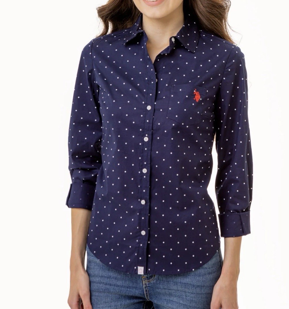 U.S. Polo Assn Long Sleeve Button Down Shirt Womens Small Purple Pink Pony Logo