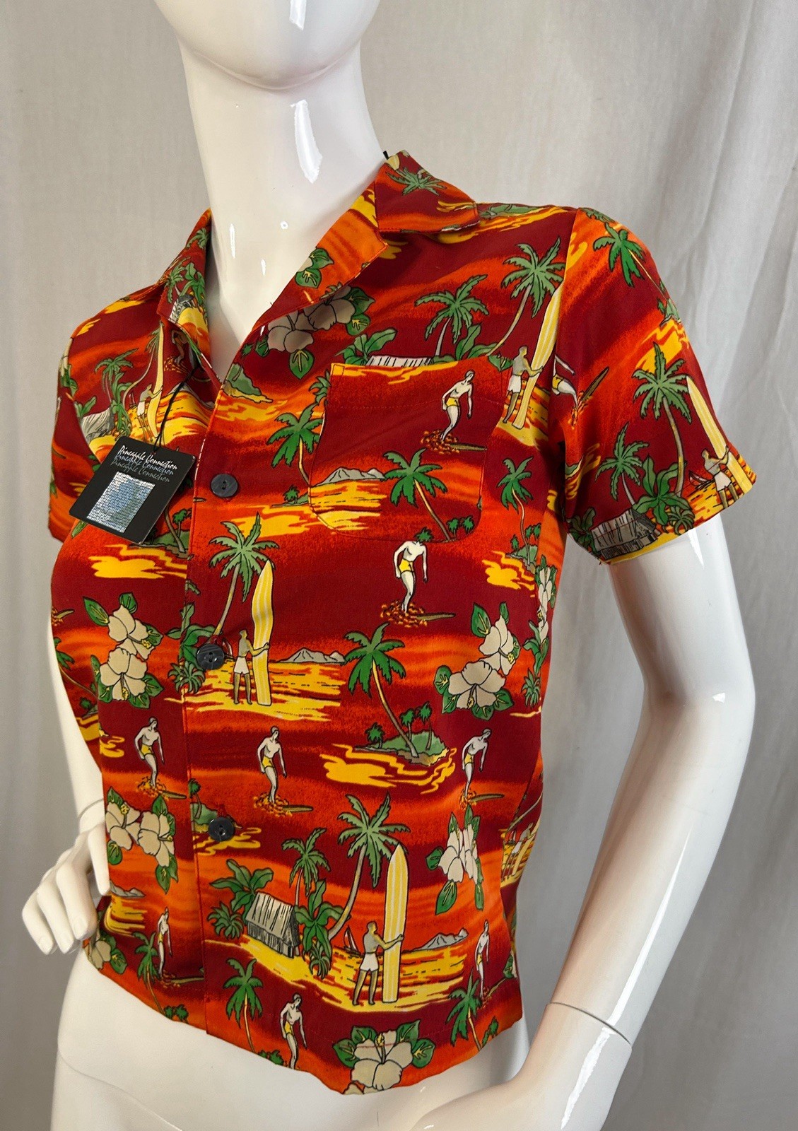 VTG Hawaiian Y2K Babydoll Surfing Baby Tee XS Kidcore Bobby Jack Style Beach NEW