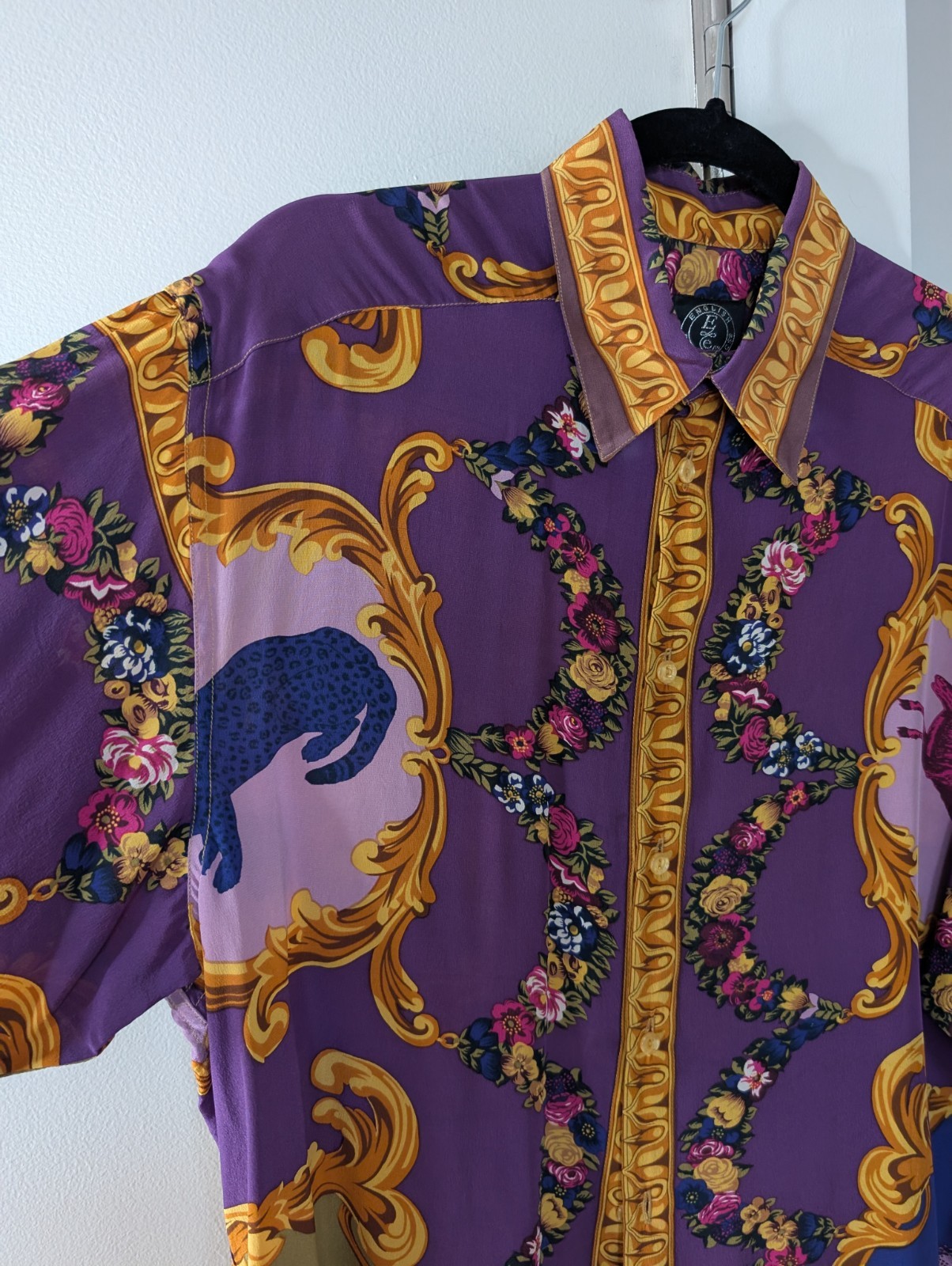 English Eccentrics Silk Button Down Oversized Animal Design XS