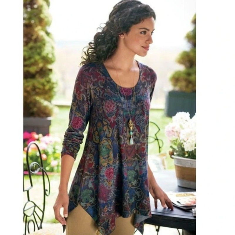 Soft Surroundings Paisley Blast Tunic Womens Size Medium Asymmetrical Casual