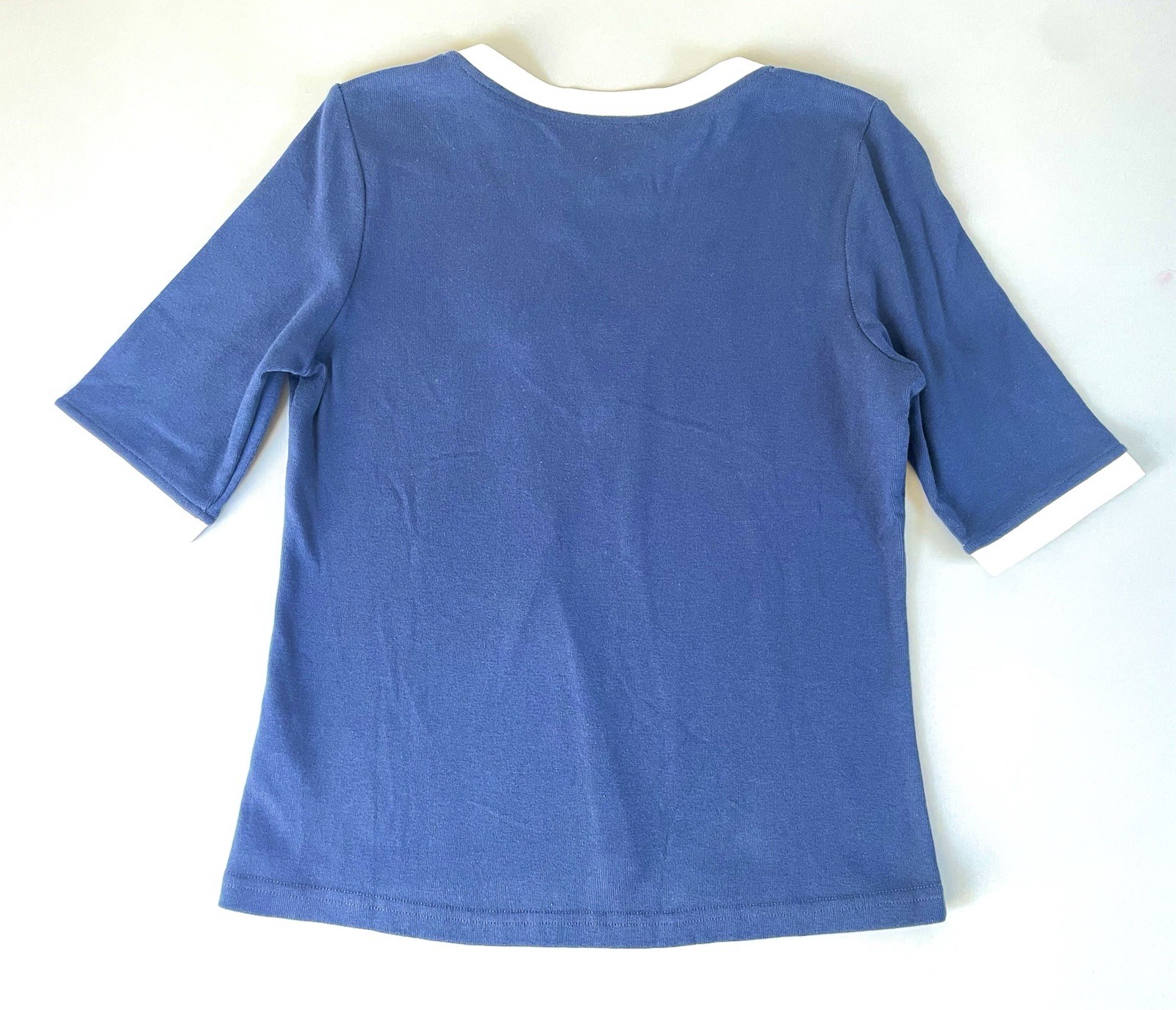 Buru Contrast Tee Navy Linen Cotton XS V Neck New With Tags ($128)