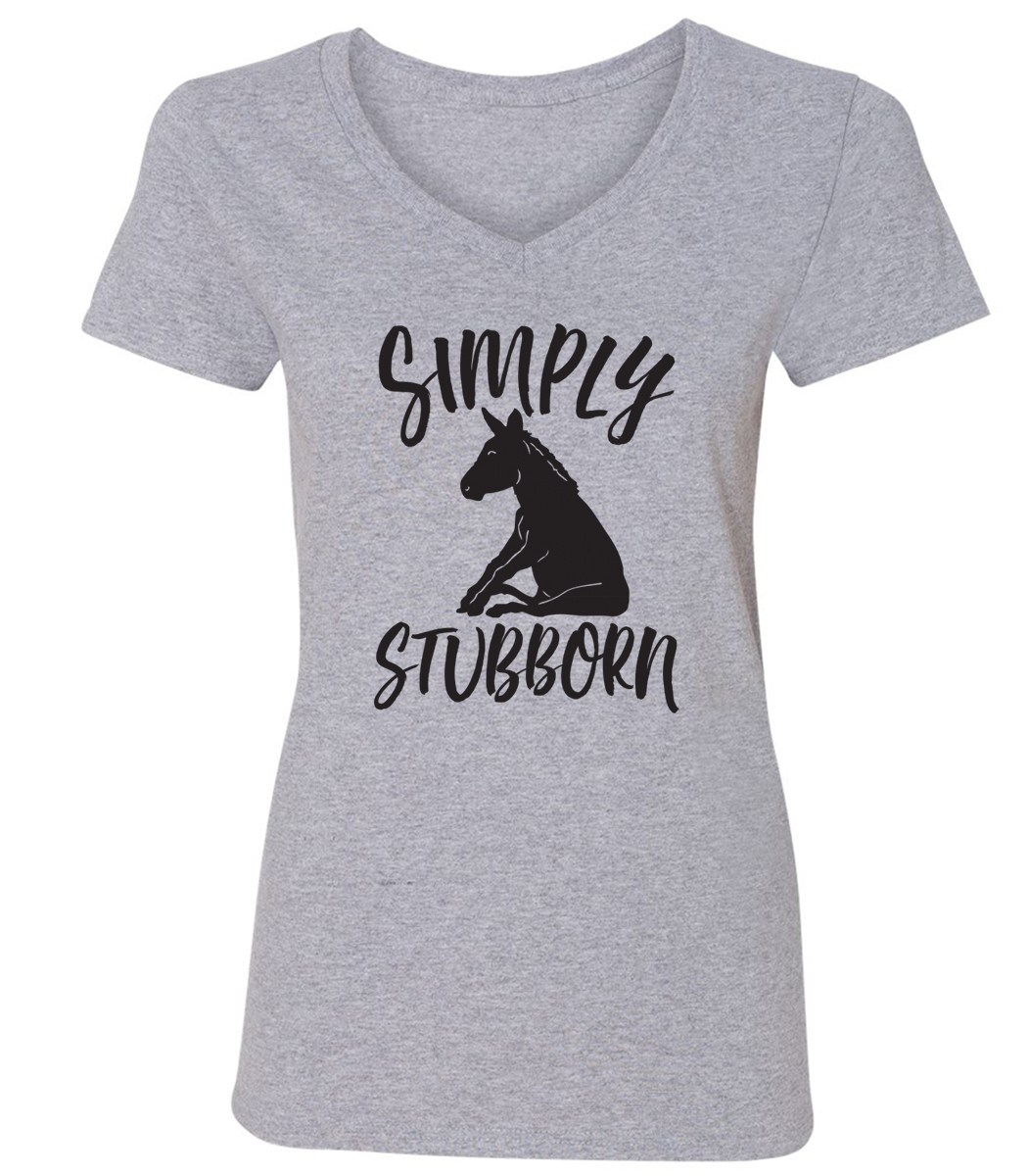 SIMPLY STUBBORN Donkey Jack Ass Funny Cute Animals Funny Women’s V-Neck T-Shirt