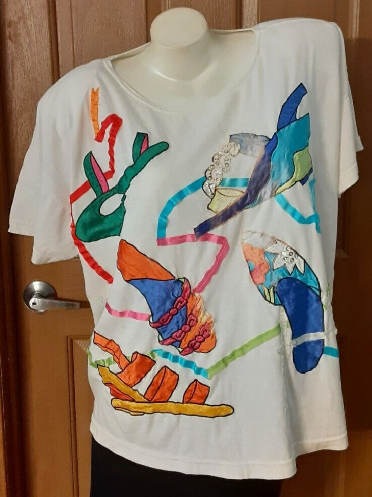 Extra Point by Reference Point White Tee Ladies Shoes Ribbons Sequins Plus 2X