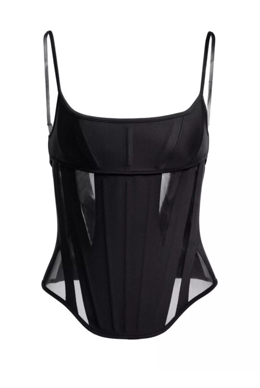 Mugler X H&M Mesh-paneled Corset Top Size US 2XS EU 32 New Without Tags