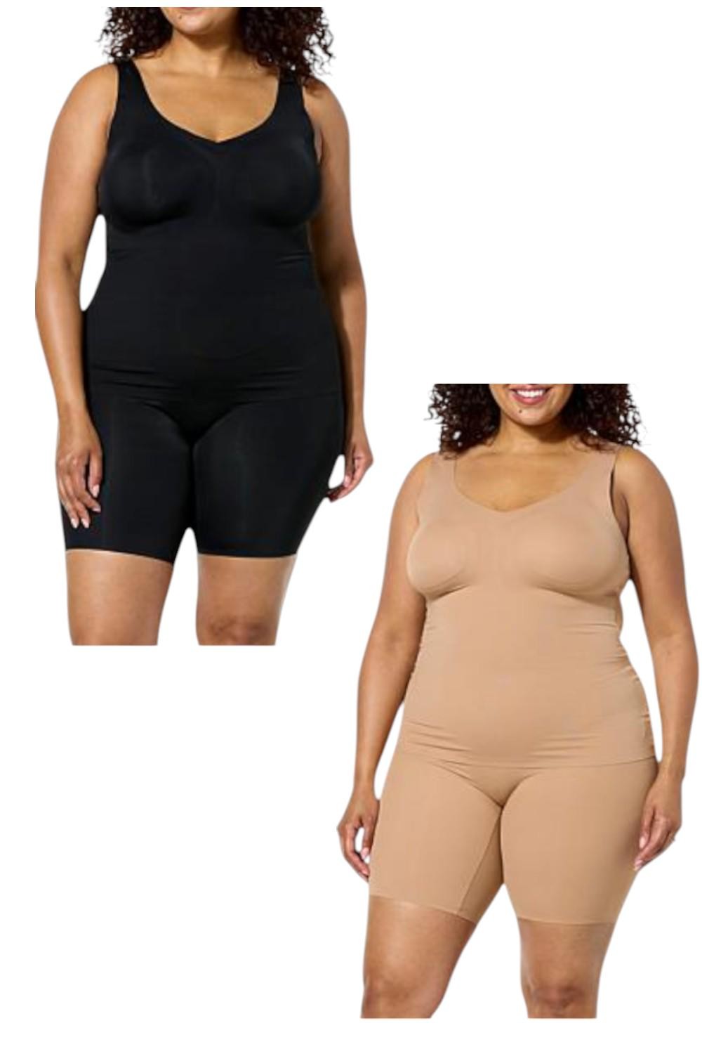 Rhonda Shear Women’s 2-pack Butter Knit Tank Top Built-in Bra Beige/Black