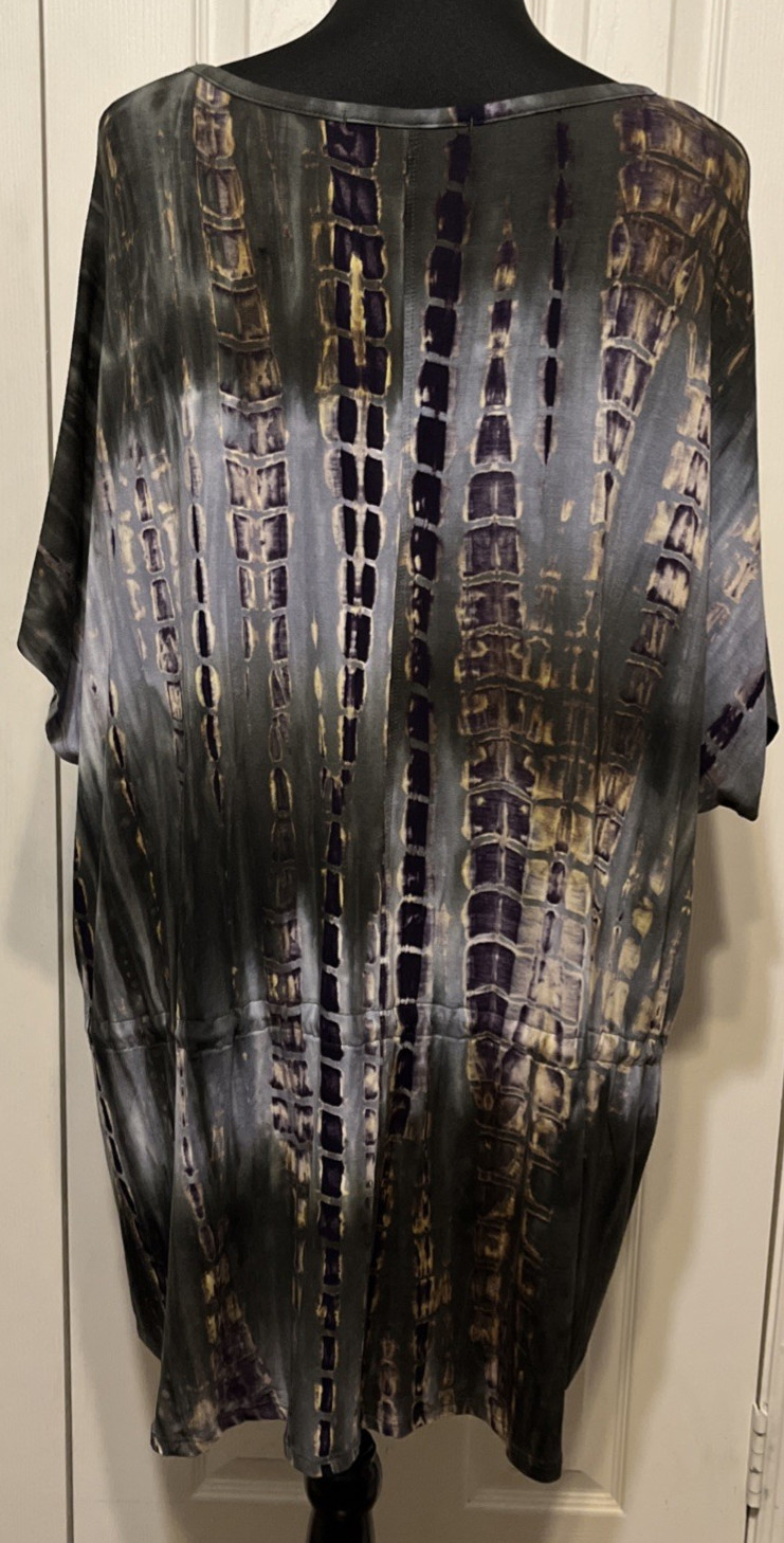 Coin 1804 Gray Abstract Short Sleeve Jersey Knit Tunic w/Drawstring Size 2X NWT