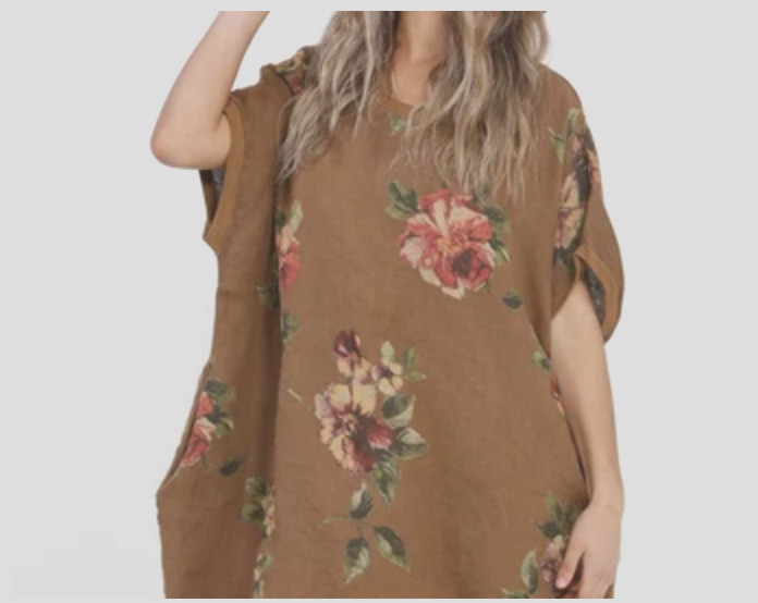 Miss Rose Sister Violet Size OS Italian Linen Rosabella Tunic Mini-Dress Tan