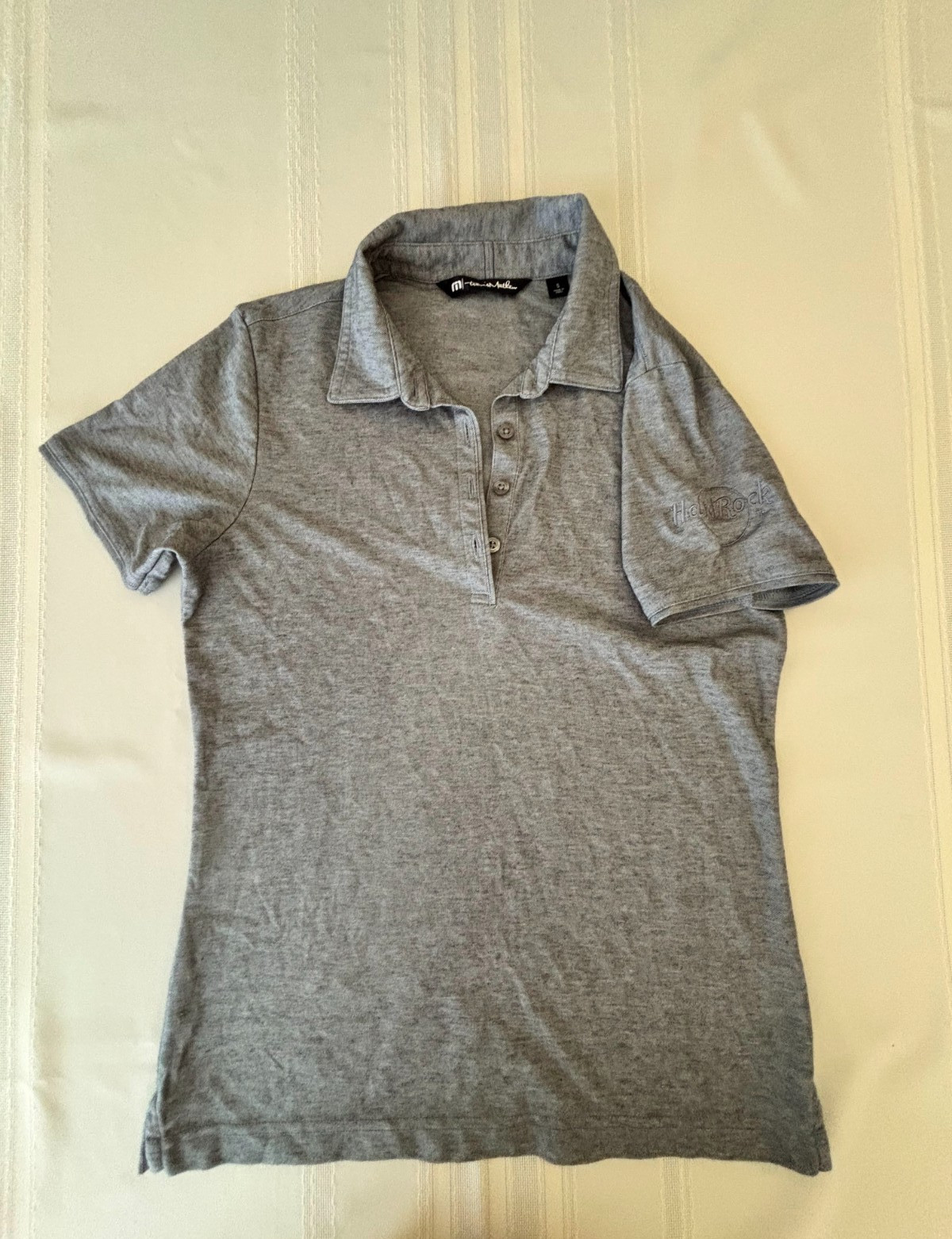 TRAVISMATHEW Womens Golf Polo Shirt Hard Rock Cafe Gray Short Sleeve Small S