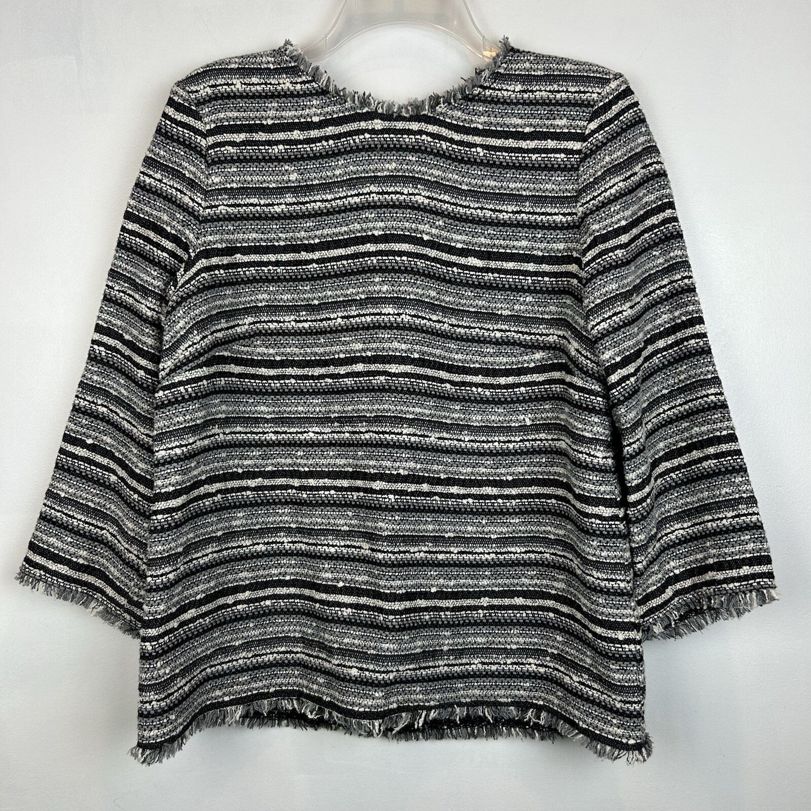 Mango Suit Top Womans Medium Textuted Stripe Woven Fringe Zipper Office Career