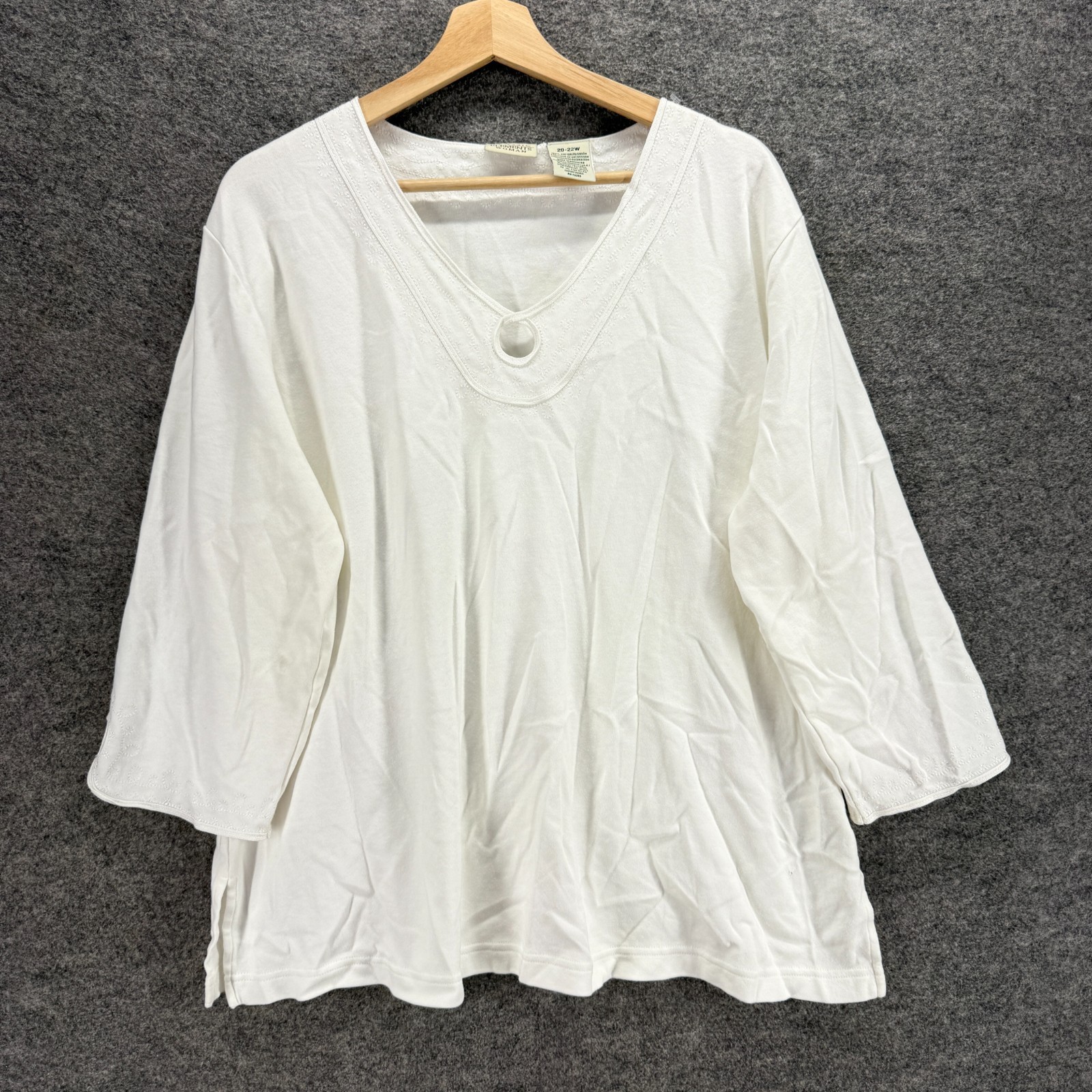 Classic Elements Blouse Women 20-22W Plus White V-Neck Long Sleeve Cotton Casual