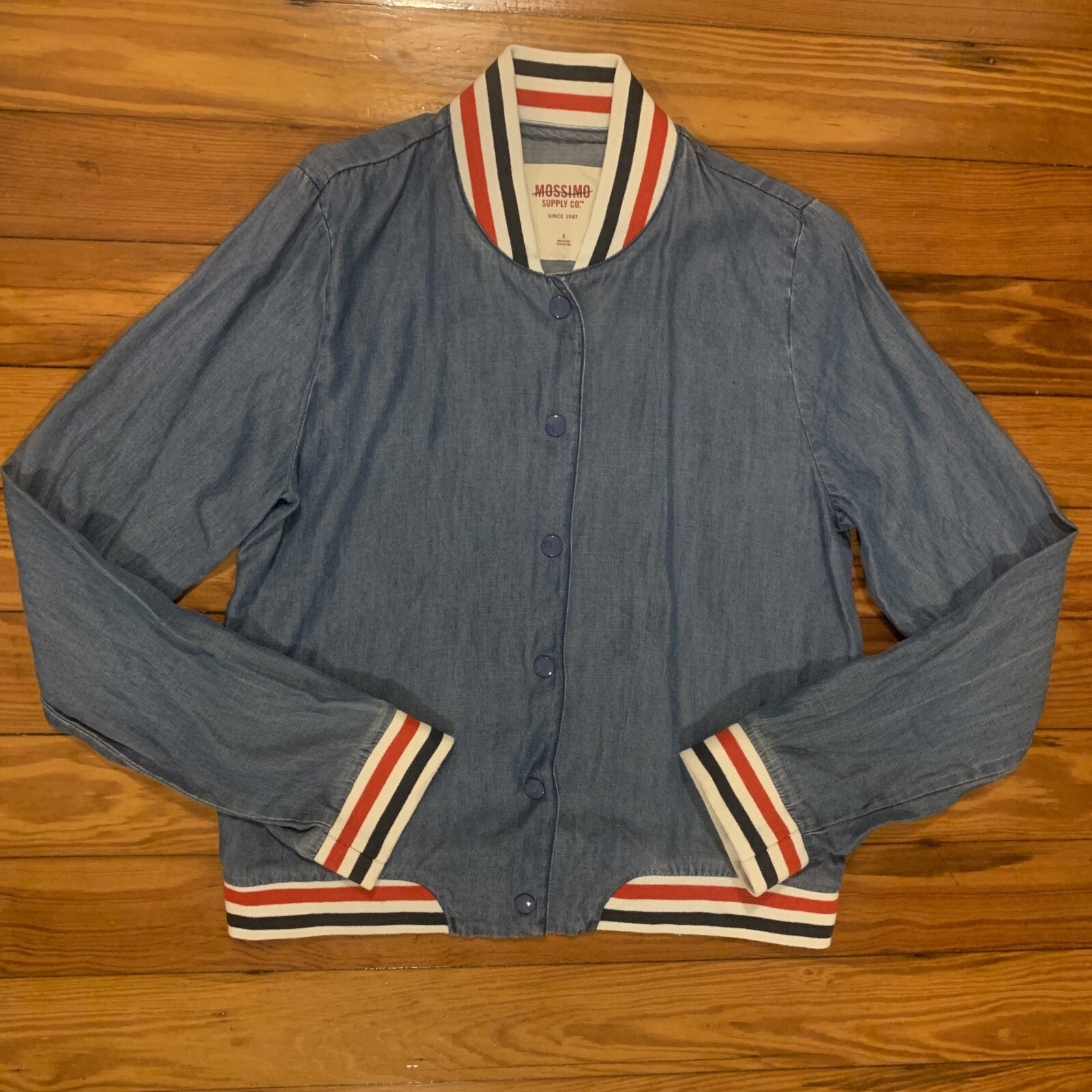 Y2K Mossimo Vintage Button Down Jacket Women’s size S Denim Red White And Blue
