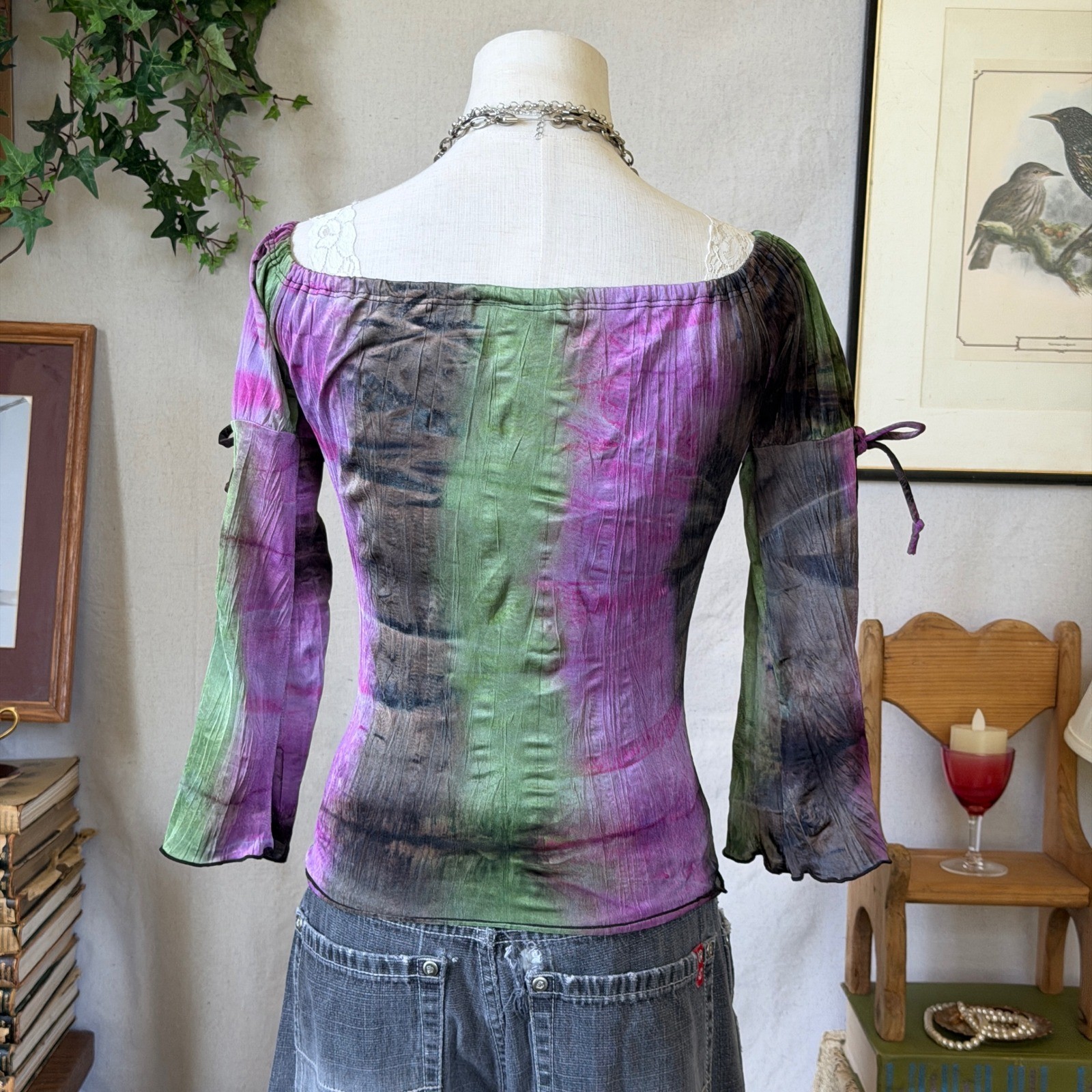 Purple Green Tie Dye Milkmaid Top Fairy Grunge Y2K Vintage Small