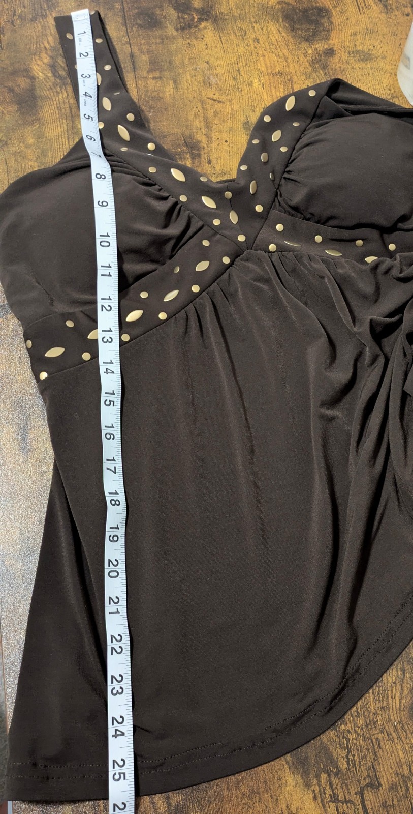 Unbranded Y2K Brown Babydoll top With Gold Rivets Sleeveless Grunge Preppy Retro