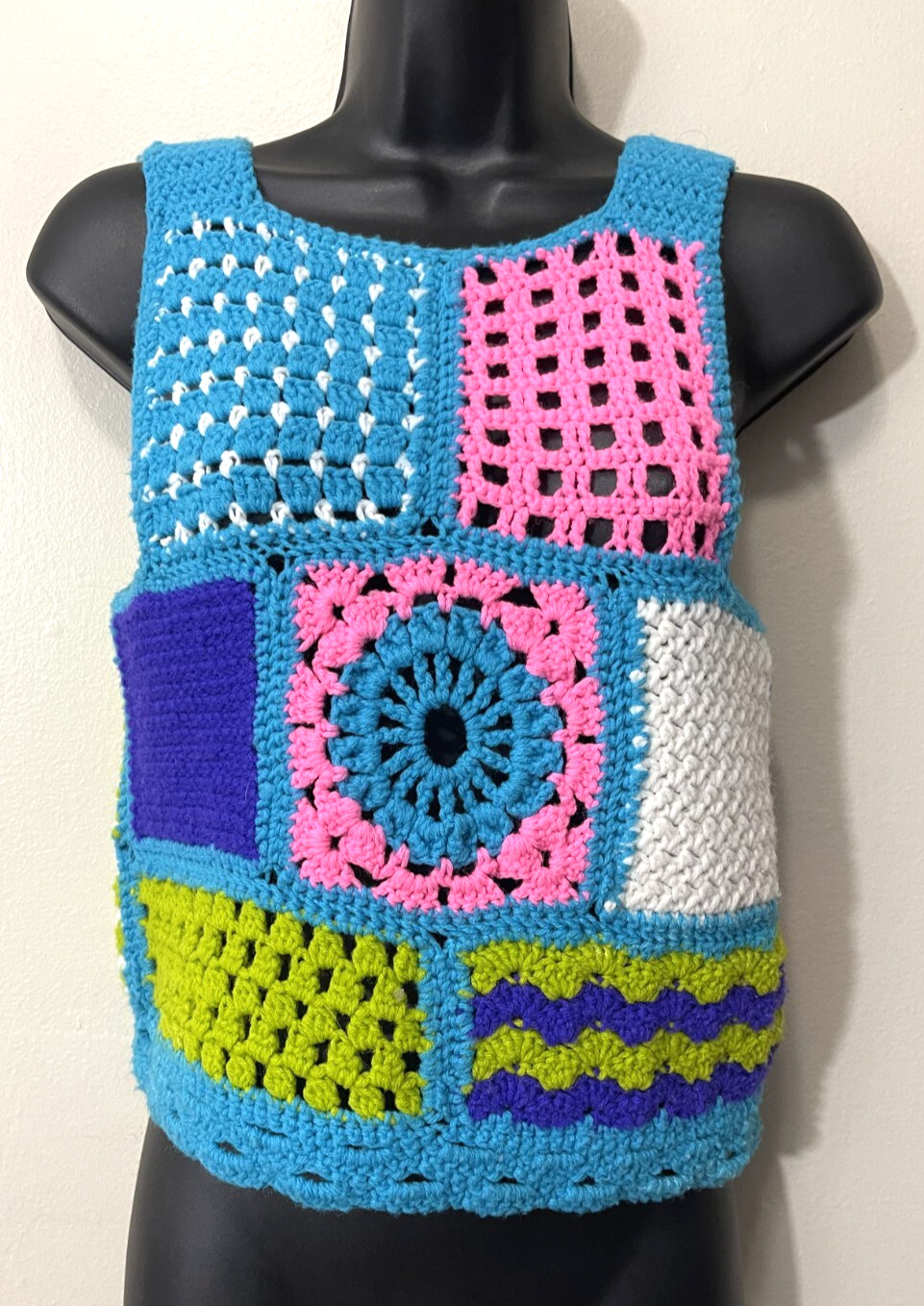 Crochet Tank Top GrannyCore Festival Beach Multicolor Small