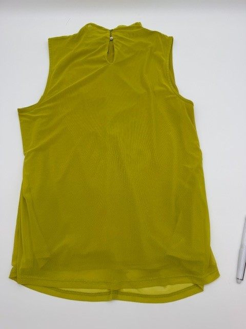 Womens Mesh Sleeveless Cable & Gauge Top Mock Neck Ruched Blouse Chartreuse XL