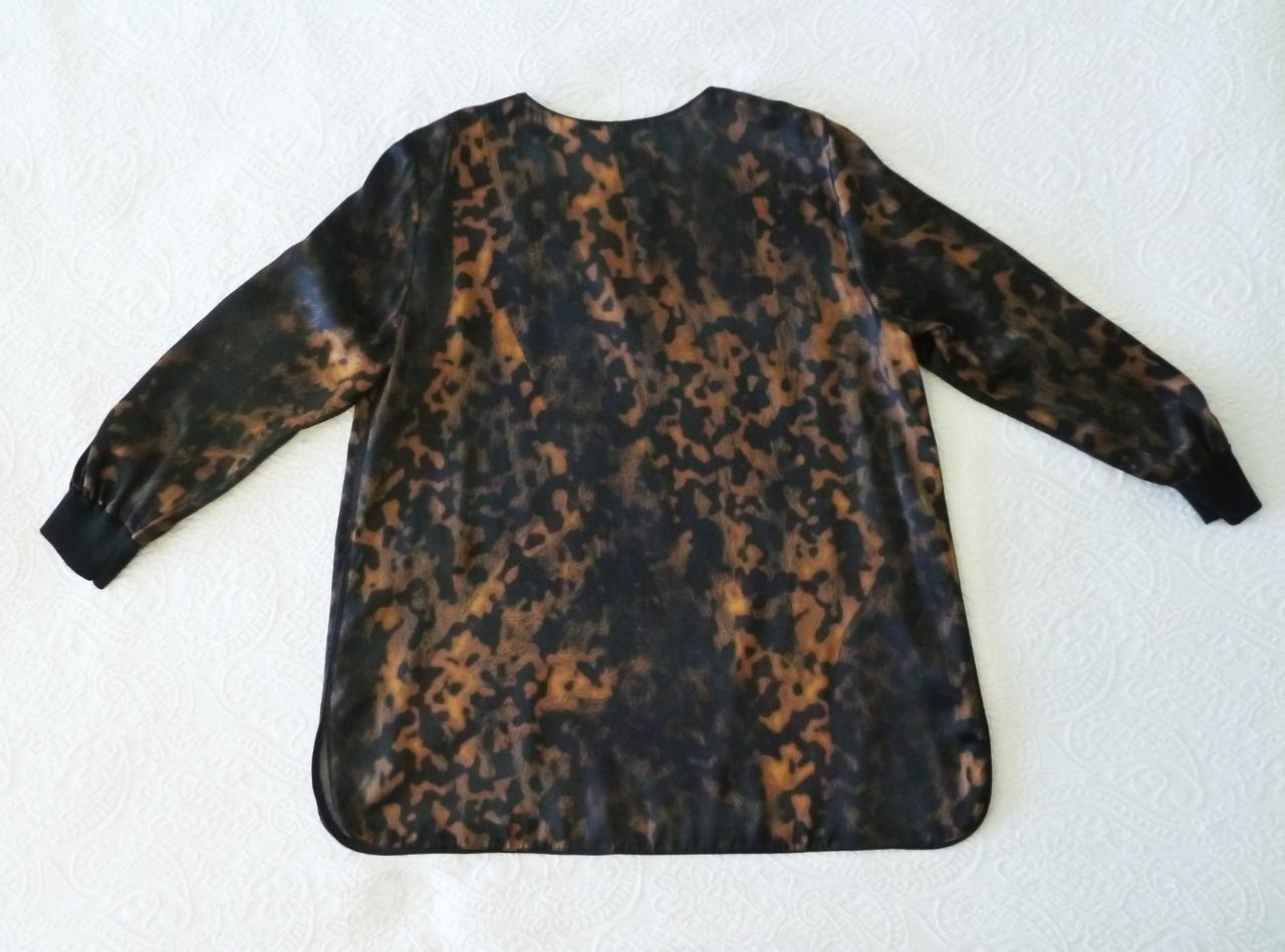 Lafayette 148 100% Silk Leopard Tunic Split Neck Ribbed Cuffs XL 16 Wore 1X $998
