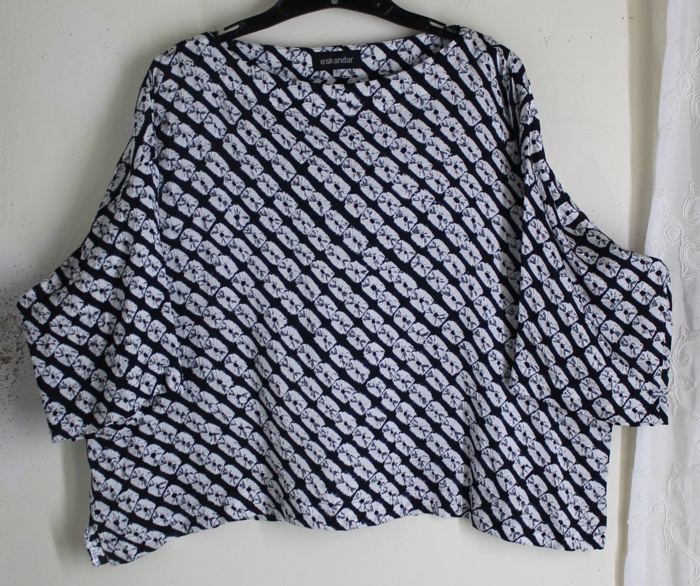 New Eskandar Sz 0 Fits XS S M L Silk Shibori Blouse Shirt Top Indigo White