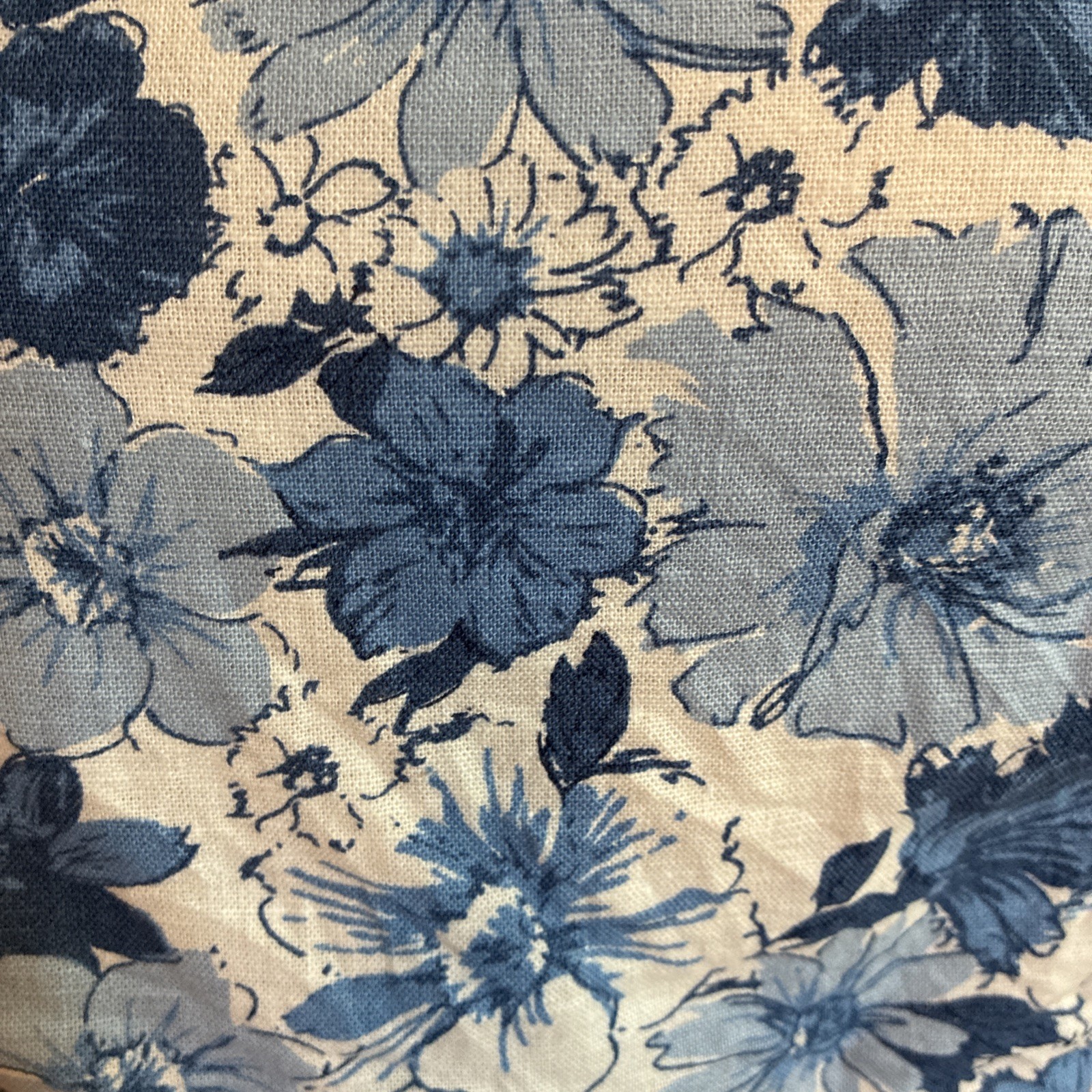 Lucky Brand Small Petite Women Blue Cream Floral Linen Crop Square Neck Shirred