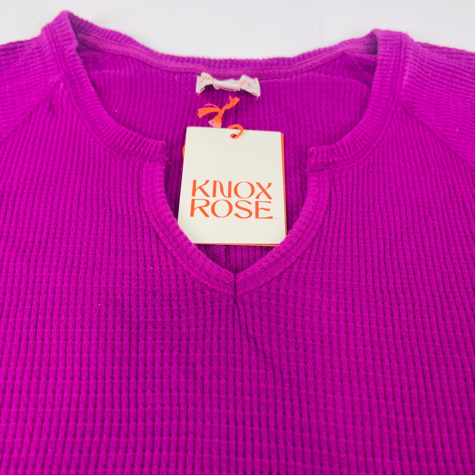 Knox Rose Women’s Thermal Top Long Sleeve Notch Neck Raspberry Pink Size Medium