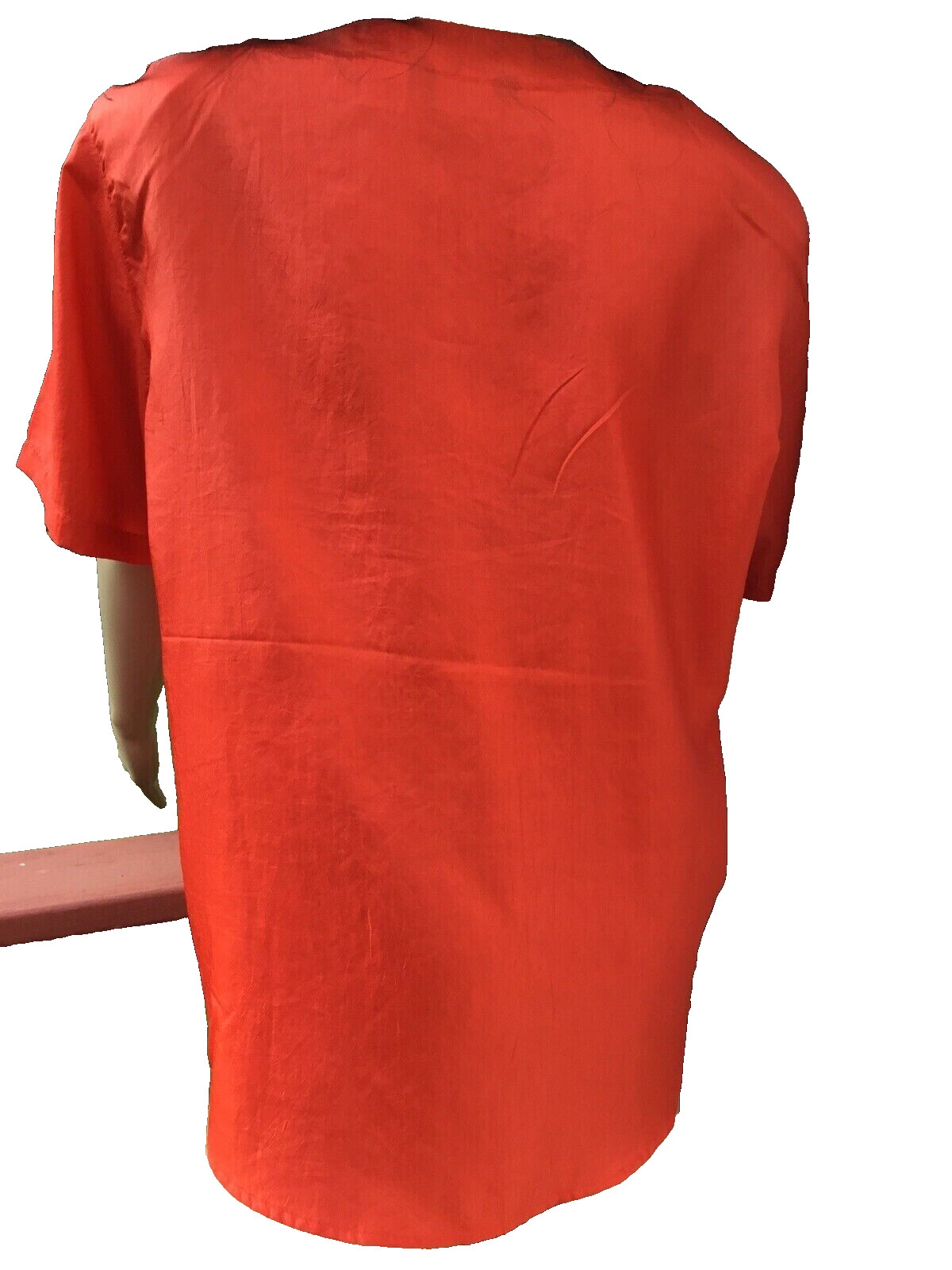 Vintage ASHLEIGH MORGAN shine RED TOP BLOUSE SHORT SLEEVES Tapered Sz MEDIUM LB2