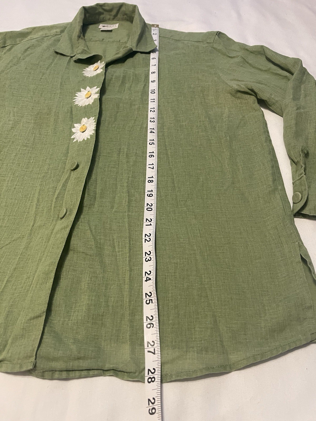 Esprit Button Front Shirt Medium Floral Embroidered Green Linen Blend Vintage