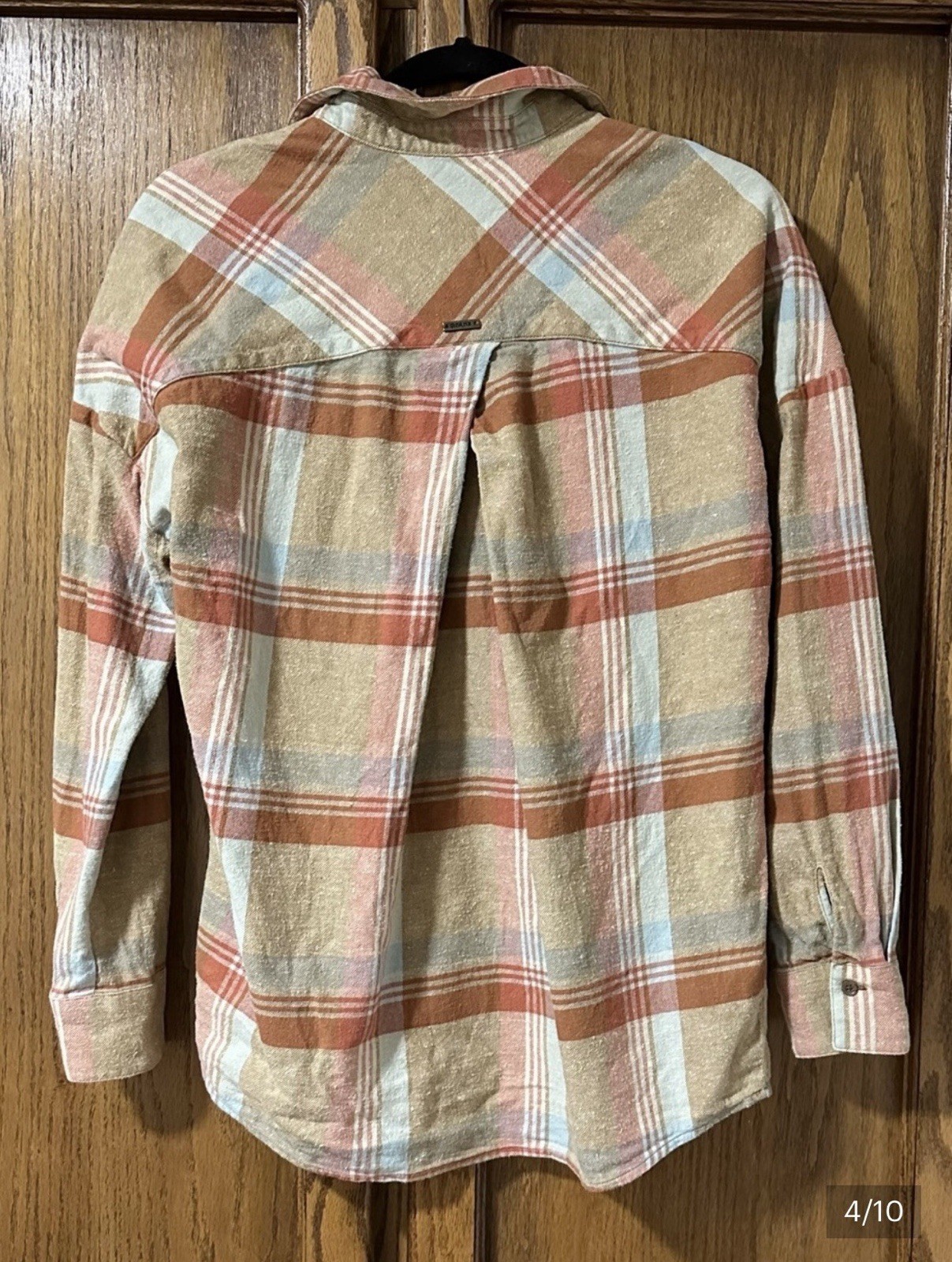 PrAna Dante Women’s Flannel Popover Organic Cotton / Hemp Blend Sz S Rust Plaid