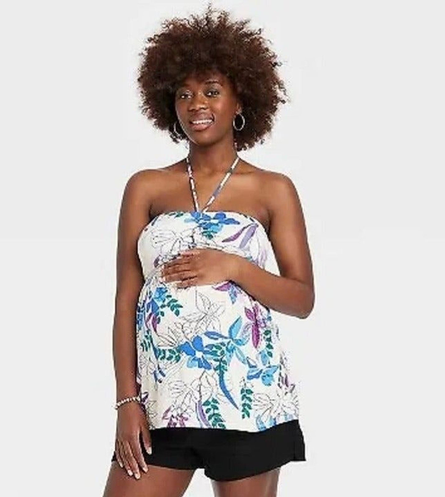Women’s Isabel Maternity Babydoll Halter Top Cream Floral Medium