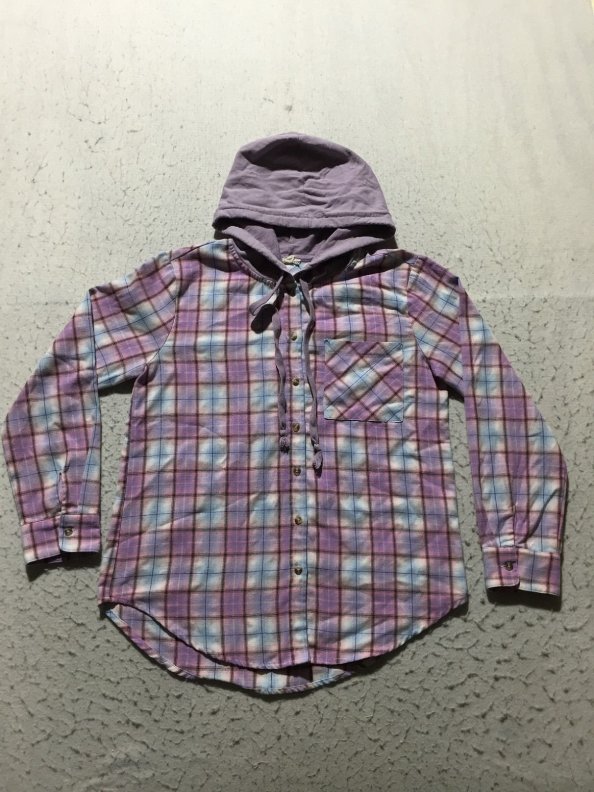 Hem & Thread Hooded Flannel Womens S Small Multicolor Plaid Pocket Long Sleeve