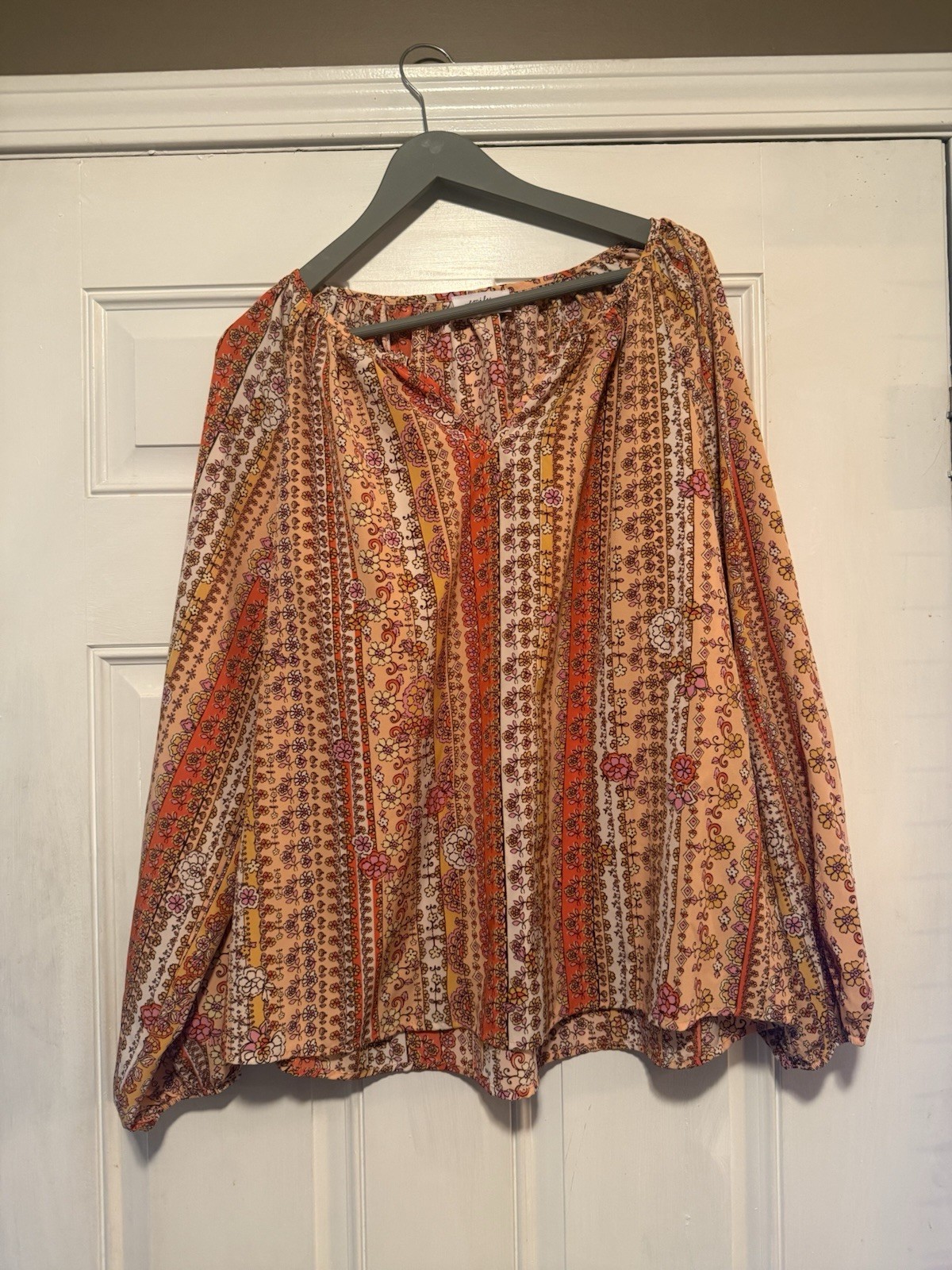 Emily Wonder Blouse Orange & White Women’s Shirt XL