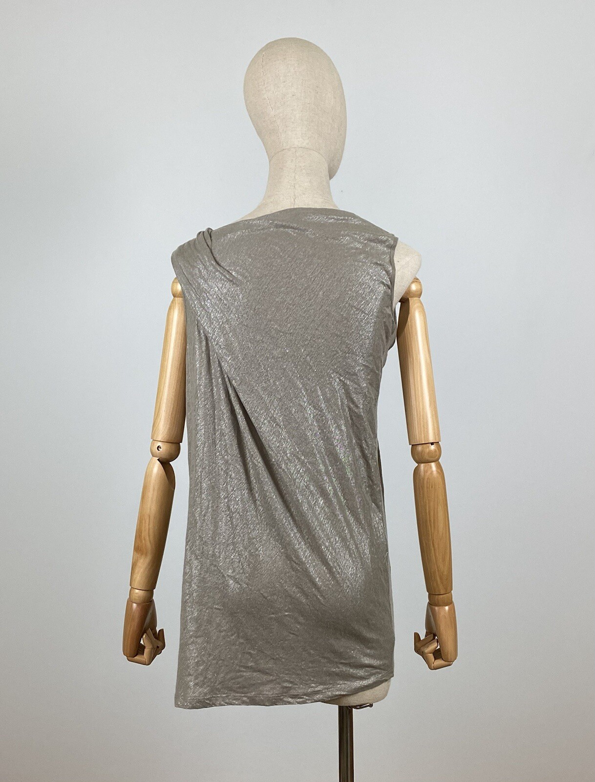 SARAH PACINI Designer Linen Silver Metallic Sleeveless Dress Top Size S/M