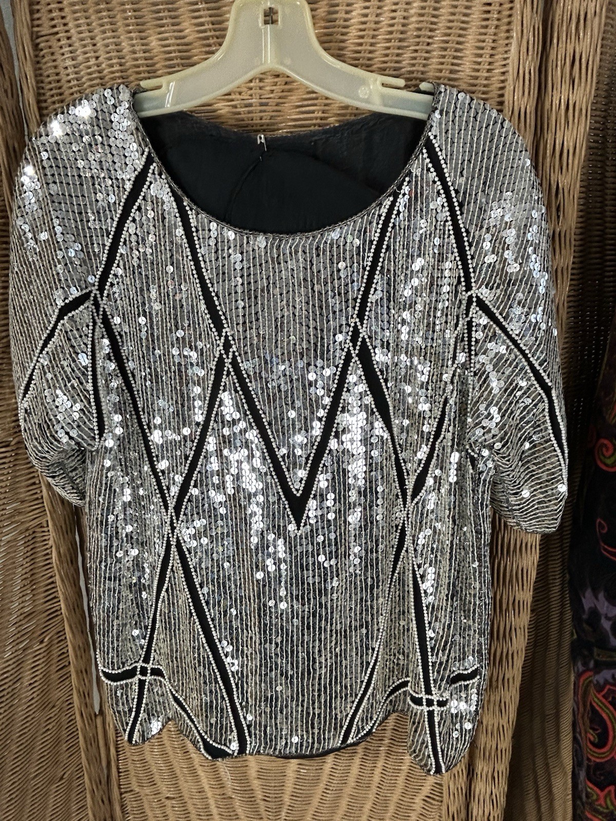 Vintage Sequins Pearl Blouse Silk Joseph Le Bon Party Festival Shimmering