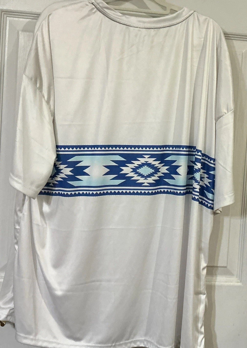 Ladies 5xl Short Sleeve White And Blue Color Pullover Shirt