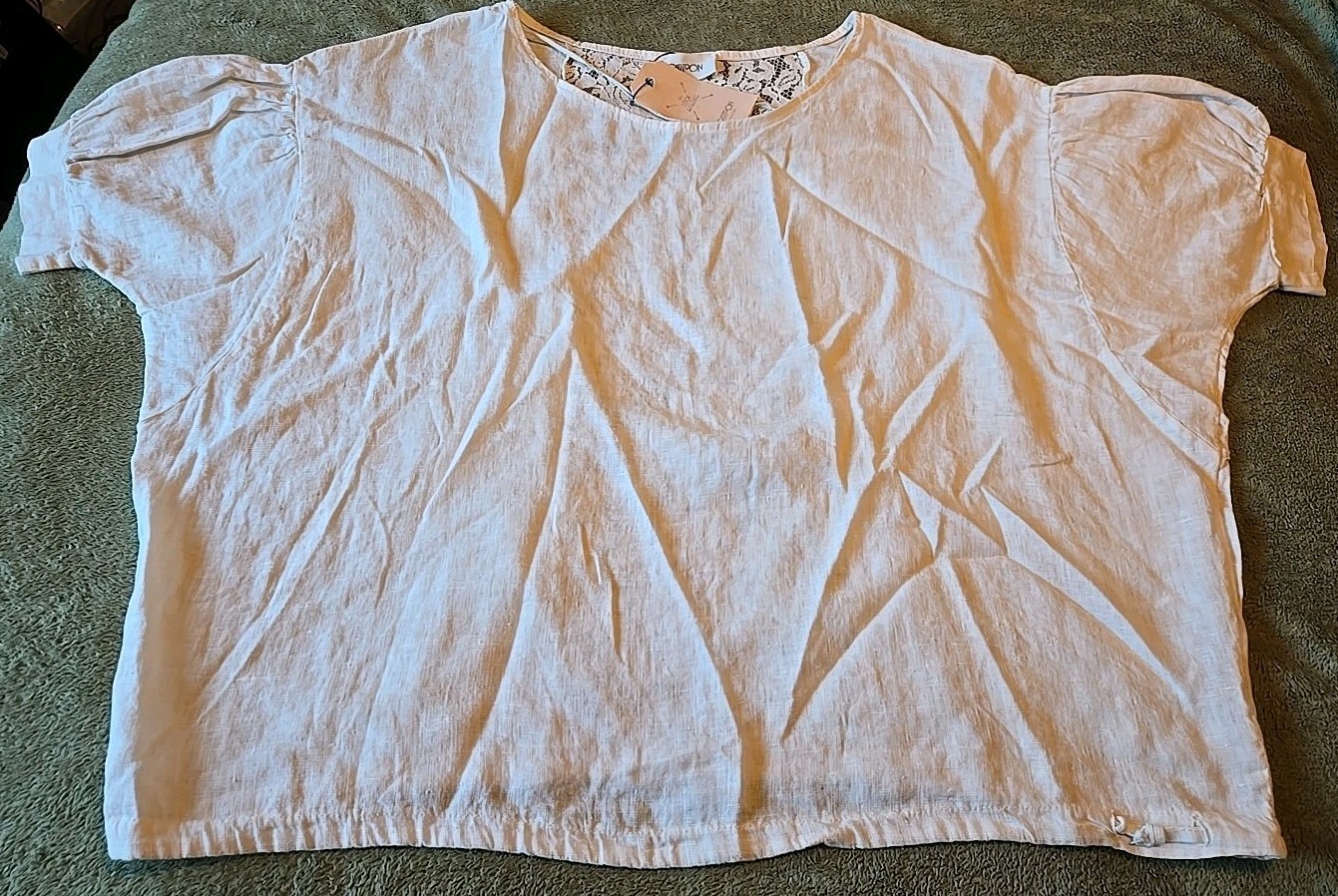 Cartoon Betty Barclay Women’s Blouse Linen White Sz 14 Lagenlook Boho Boxy