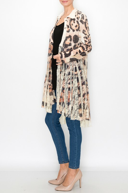 NWT ORIGAMI cardigan SWEATER SM-3XL vintage LEOPARD ANIMAL PRINT LACE BOHEMIAN