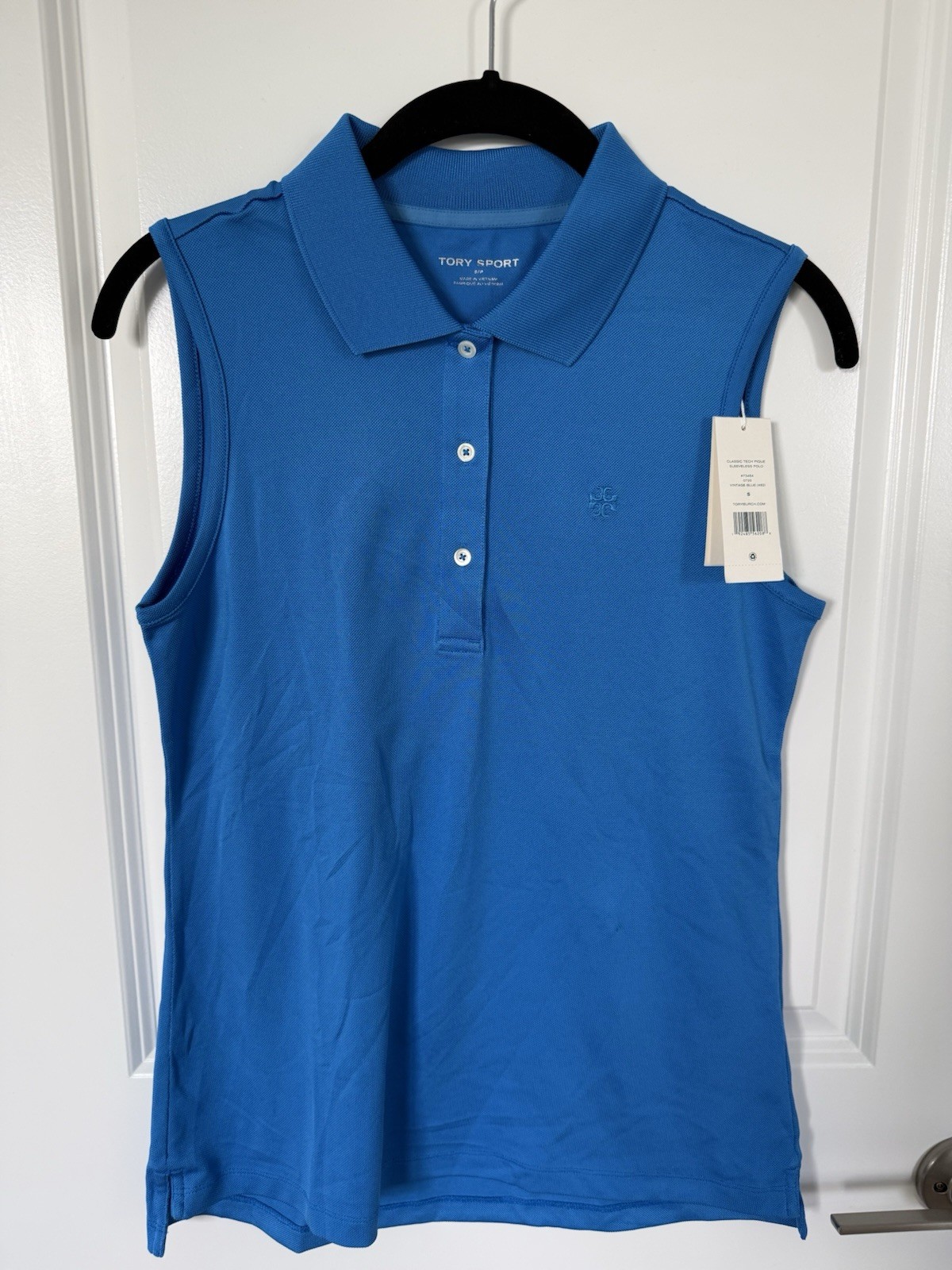 Tory Burch Sport Classic Tech Pique Sleeveless Polo Vintage Blue Small