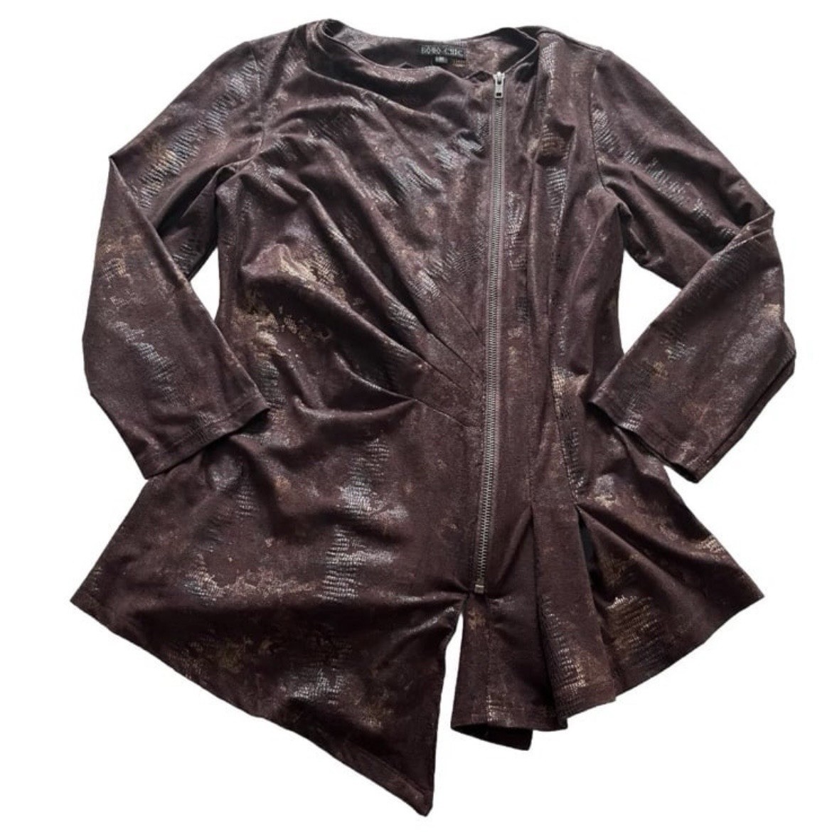 Vintage Boho Chic NYC Brown Gold Full Zip Thin Jacket Top Size M Stretch