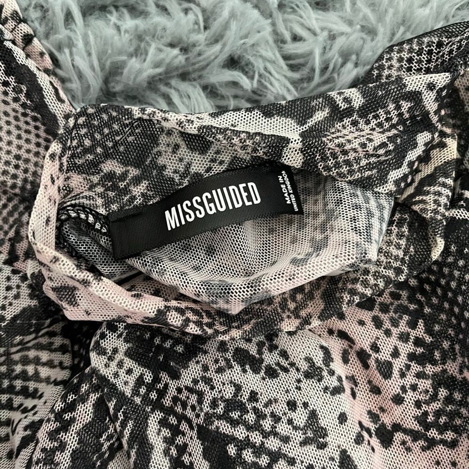 Missguided Pink Black Snake Print Animal Mesh Long Sleeve Top Bodycon