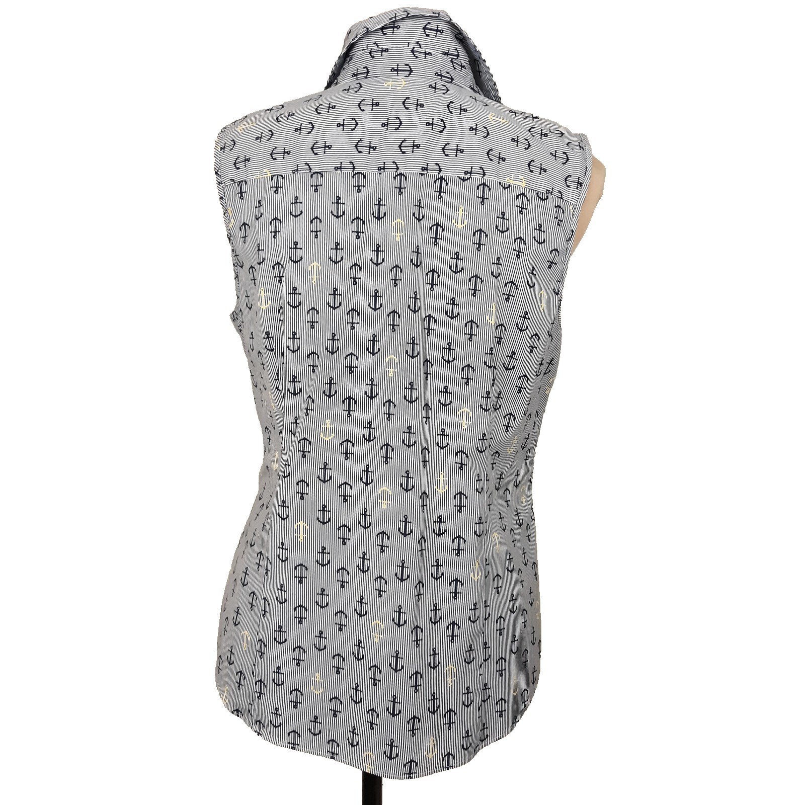Charter Club Nautical Sleeveless Blouse Women’s 12P Tailored Fit Button-Up Blue
