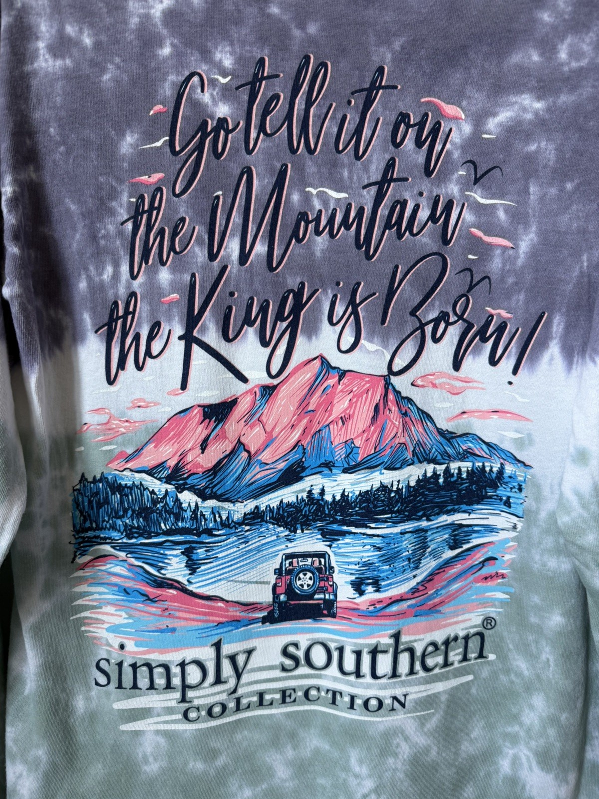 NEW Simply Southern Shirt Tell Mountains Tie Dye Purple Green Pink Jeep Medium