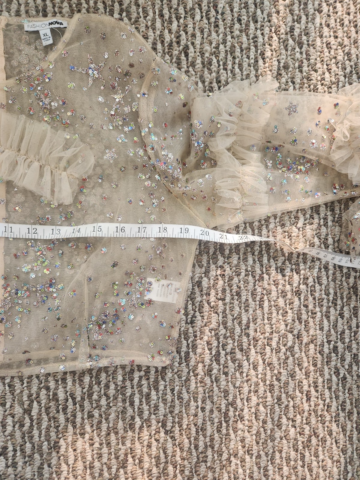 Fashion Nova Blusa Top Under The Electric Sky Mesh Nude size xl Party Festival