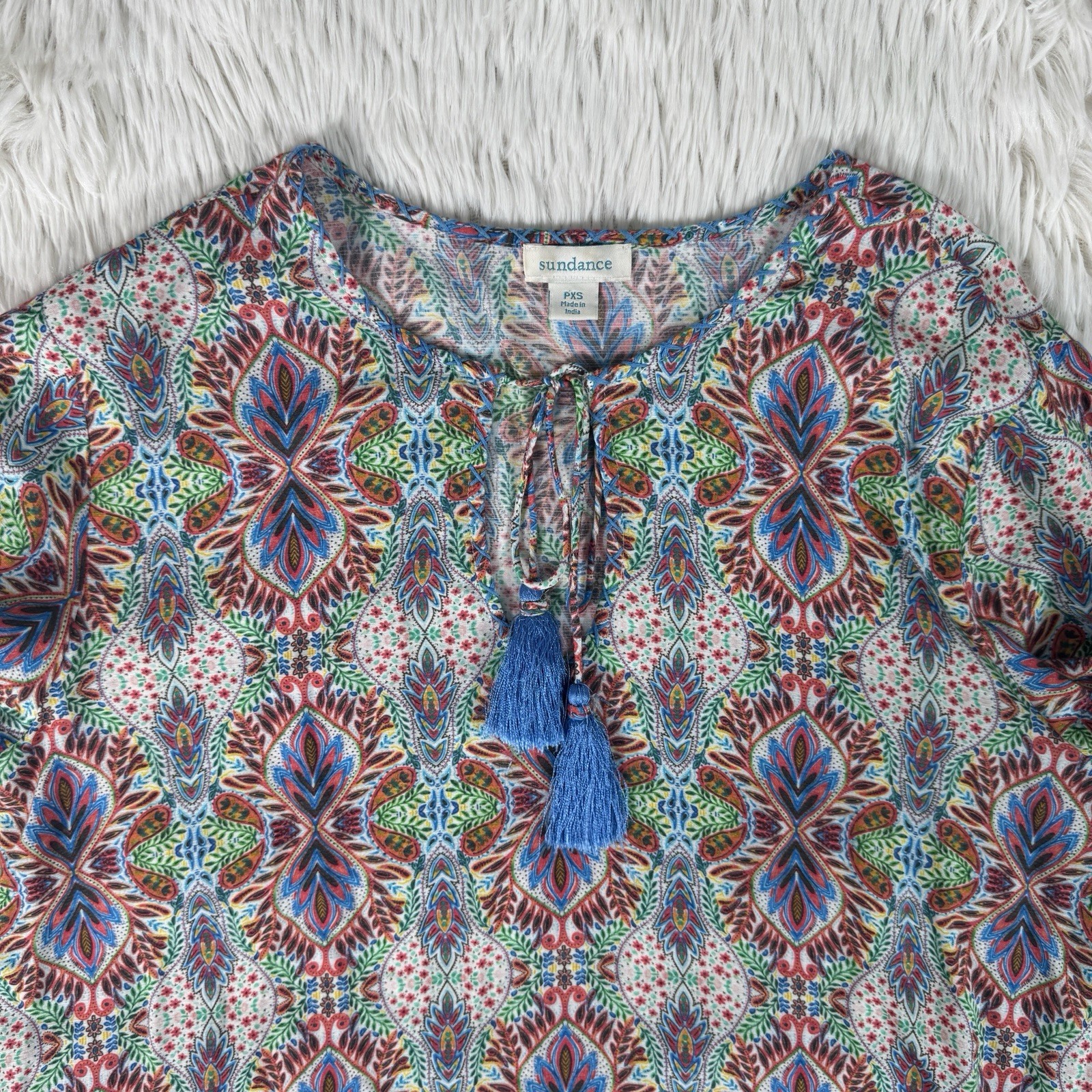Sundance Multicolor Boho Bell Sleeve Andalusia Peasant Blouse Women’s Size PXS