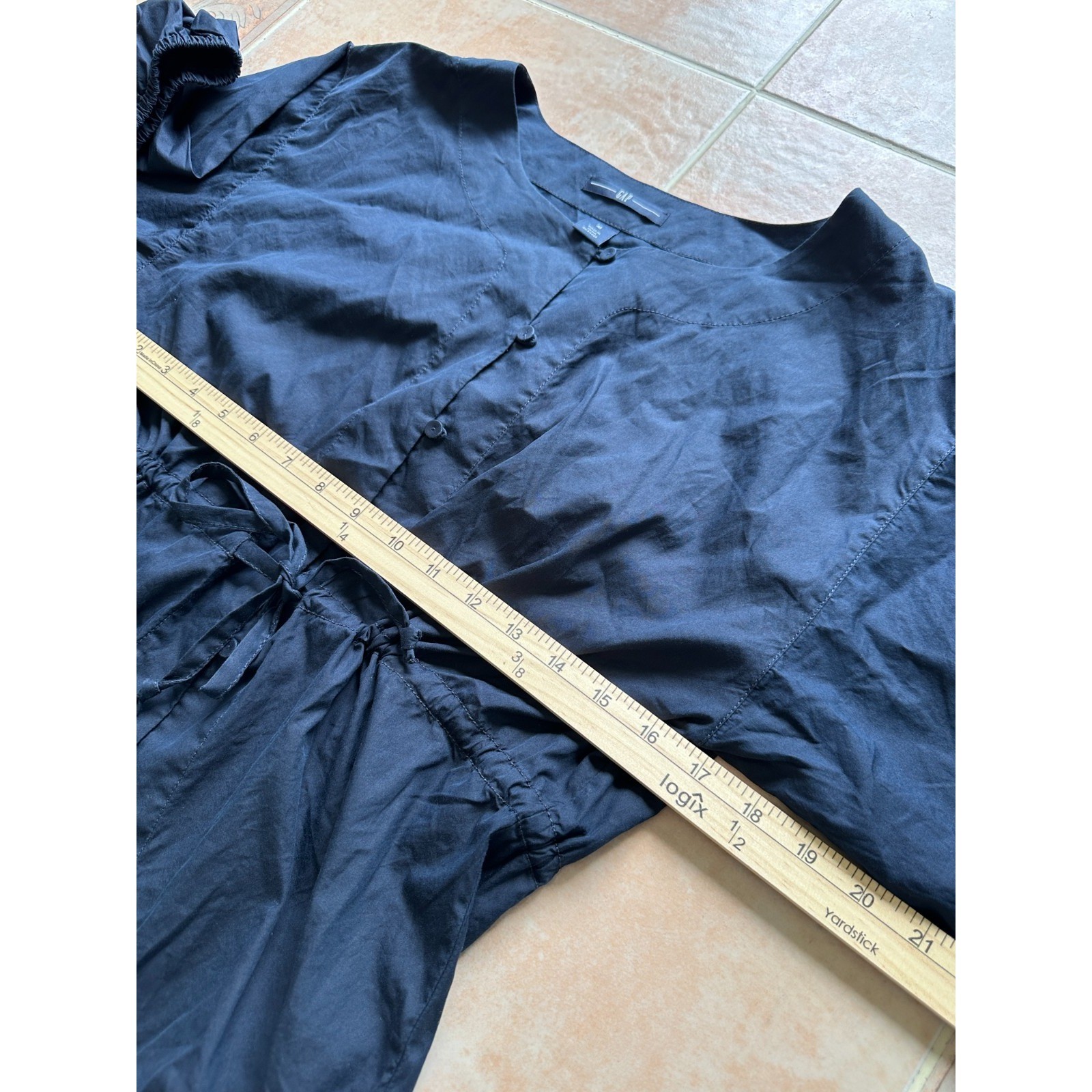 Gap cotton silk blend 3/4 sleeve blouse navy Women size M