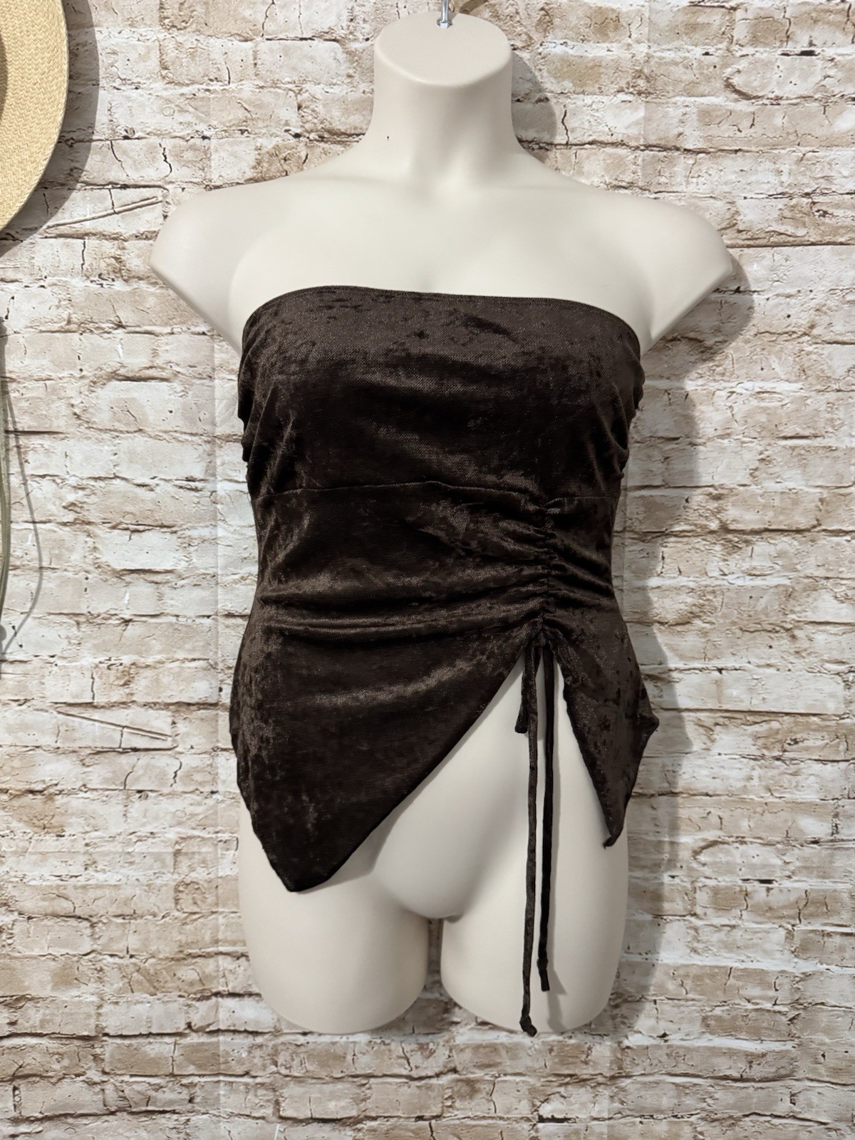 See You Monday Chocolate Brown Ruched Asymmetrical Hem Tube Top Size L – NWT